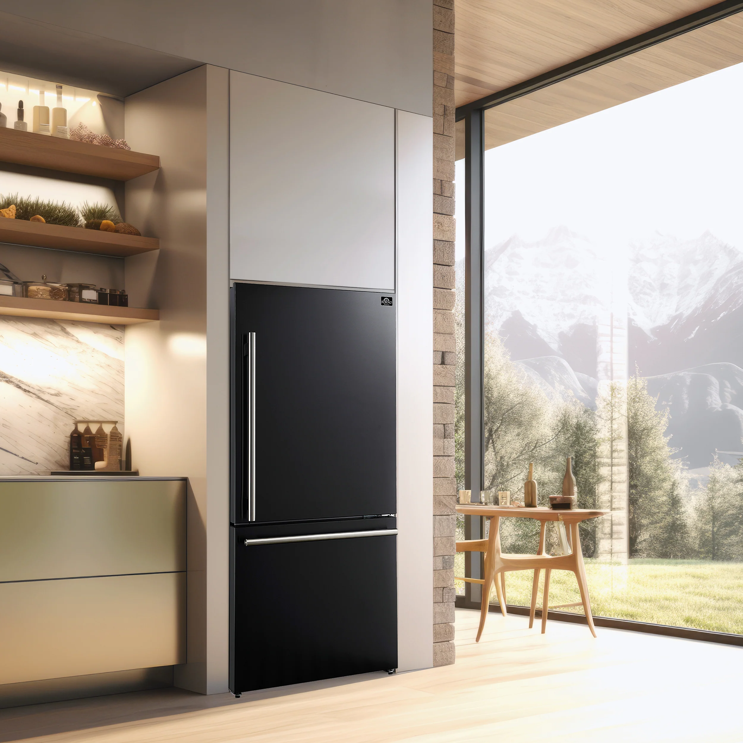 FORNO Premium 3-Piece Kitchen Bundle - Leonardo Espresso 30" Black Range, 30" Black Range Hood, 31" Black Bottom Freezer Refrigerator - FBDL-001-02US - Image 9