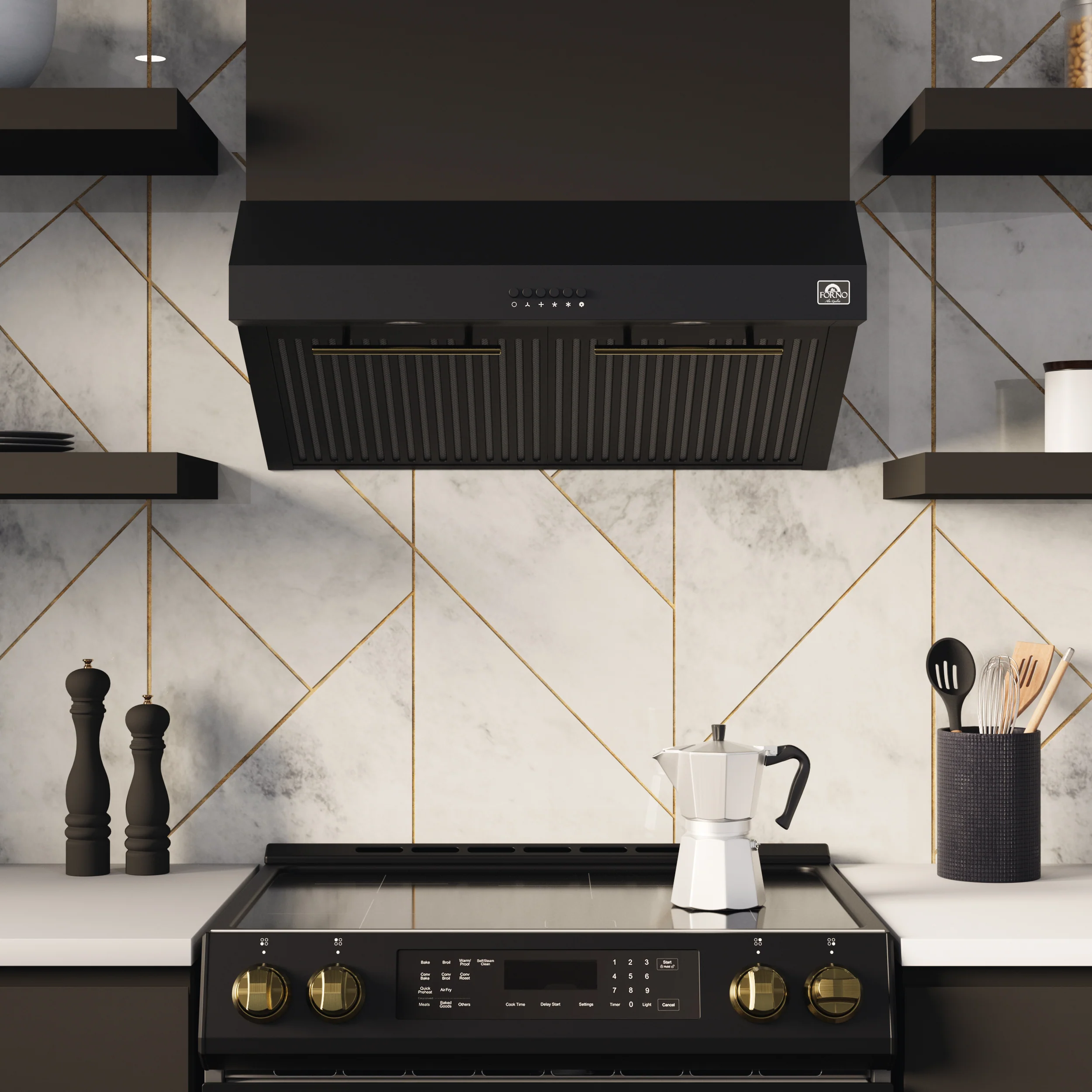 FORNO Premium 2-Piece Kitchen Bundle - Leonardo Espresso 30" Black Range, 30" Black Range Hood - FBDL-002-02CA - Image 6
