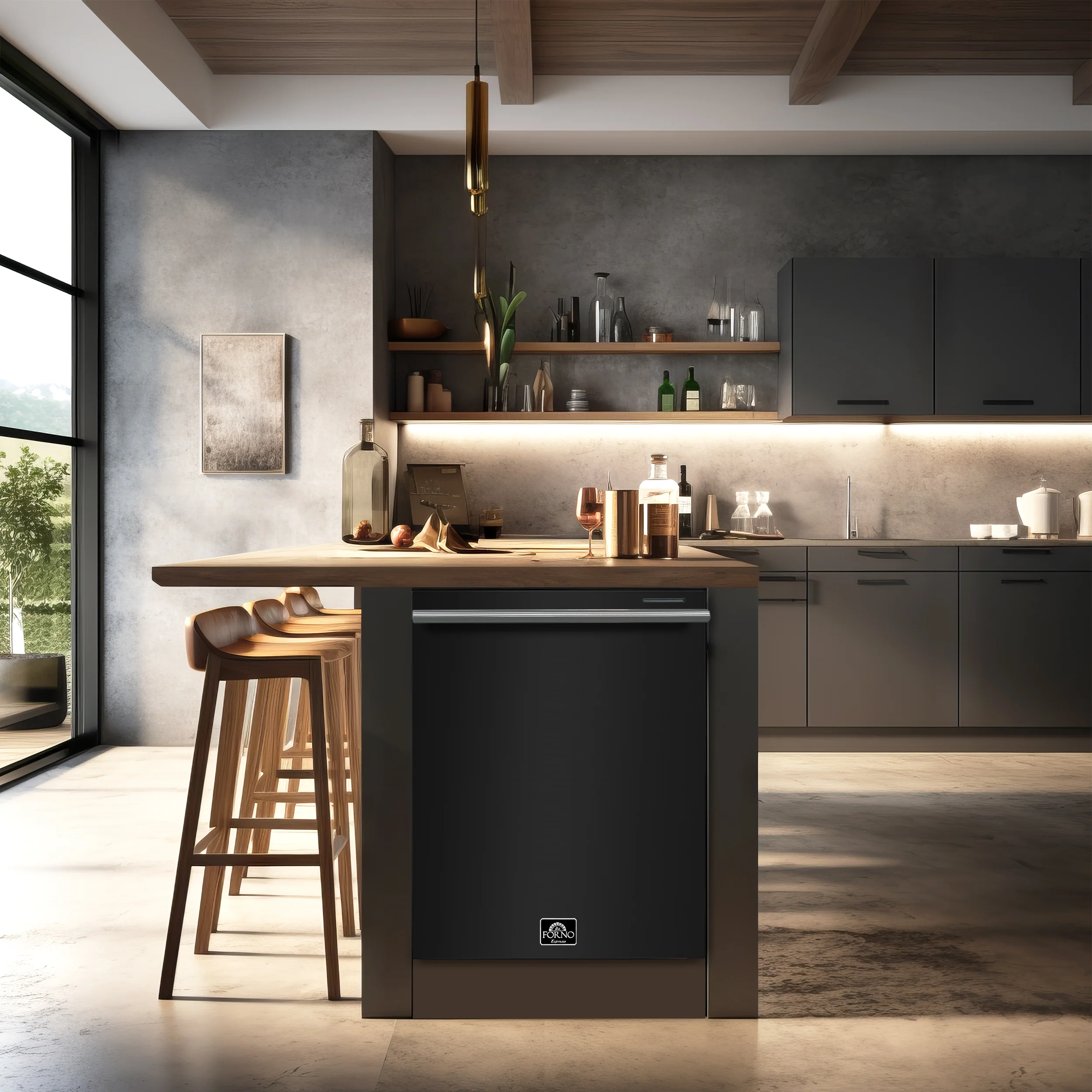FORNO Premium 3-Piece Kitchen Bundle - Leonardo Espresso 30" Black Range, 31" Black Bottom Freezer Refrigerator, 24" Black Built-In Dishwasher - FBDL-007-02CA - Image 8