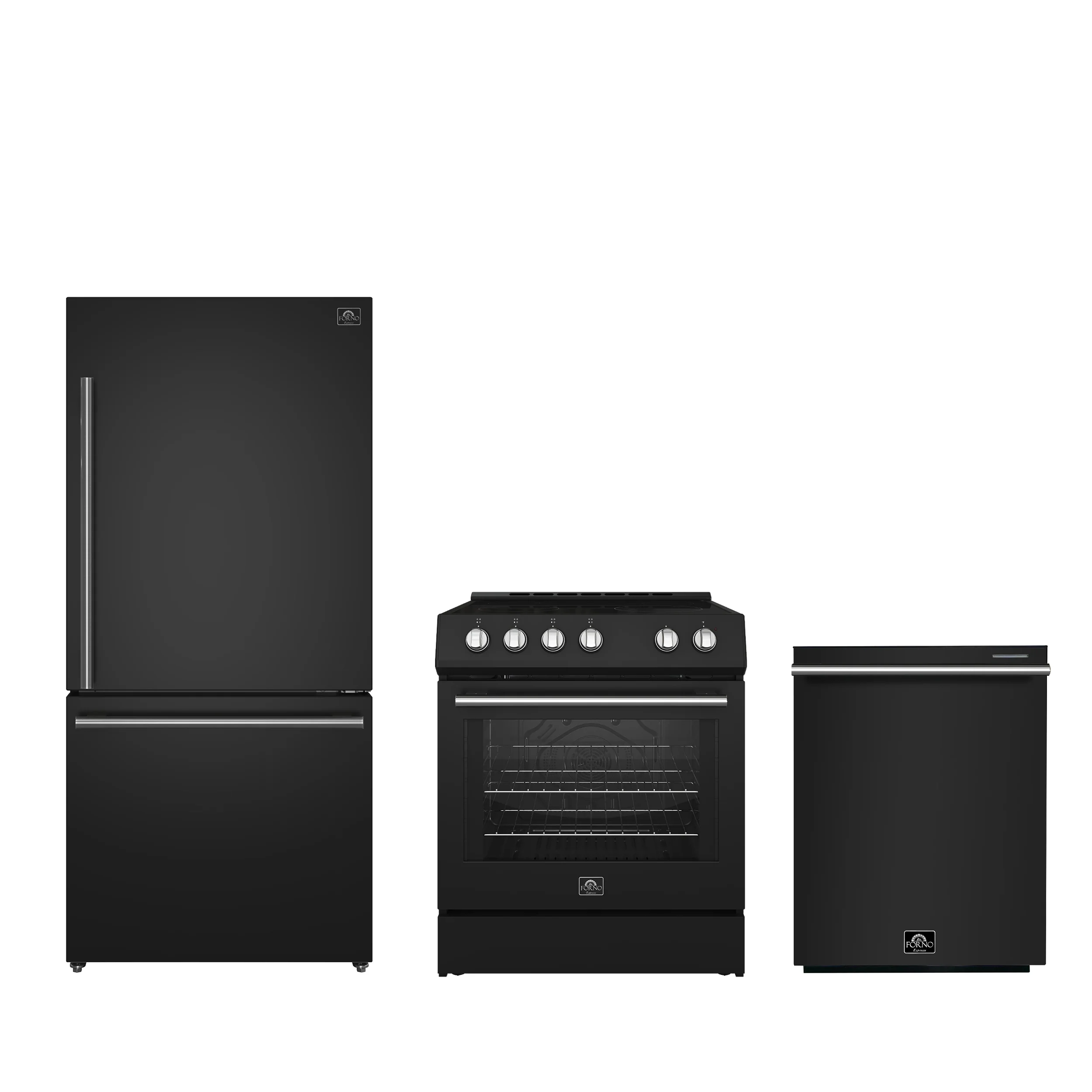 FORNO Premium 3-Piece Kitchen Bundle - Leonardo Espresso 30" Black Range, 31" Black Bottom Freezer Refrigerator, 24" Black Built-In Dishwasher - FBDL-007-02US - Image 2