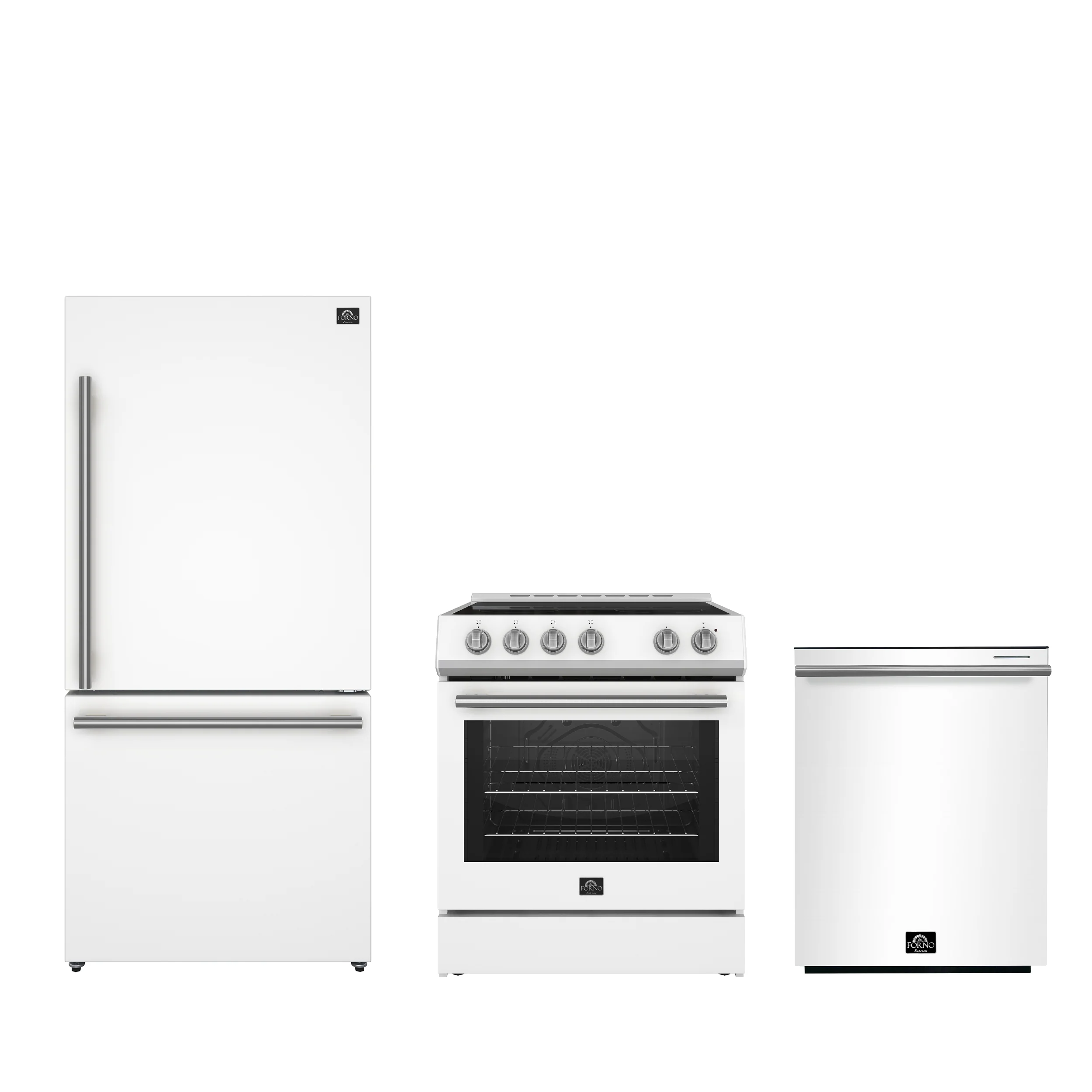 FORNO Premium 3-Piece Kitchen Bundle - Leonardo Espresso 30" White Range, 31" White Bottom Freezer Refrigerator, 24" White Built-In Dishwasher - FBDL-007-03US - Image 2