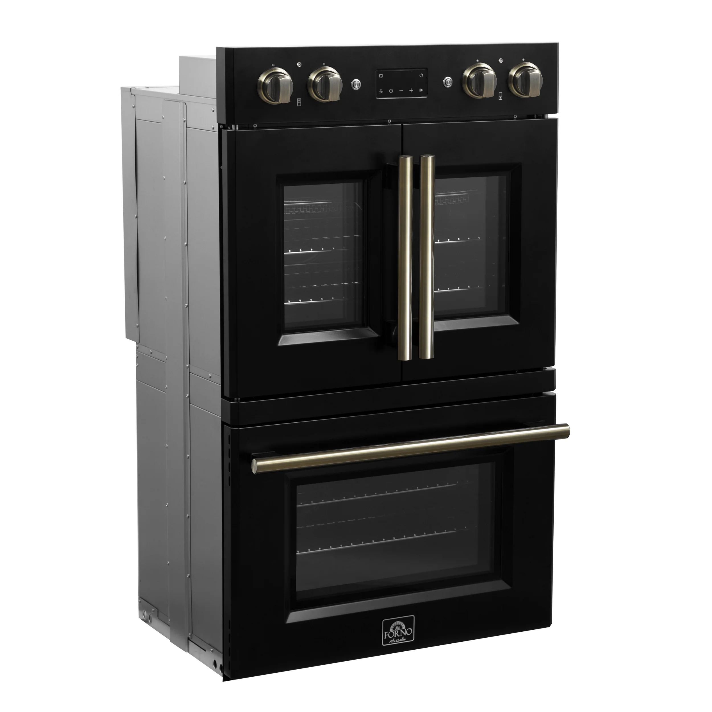 Forno Asti 30-Inch Double Electric Wall Oven with Upper French Doors in Black & Antique Brass, 7.36 cu. ft. Dual True Convection, 7,200W, Air Fry, Sous Vide, Self-Clean - Image 4