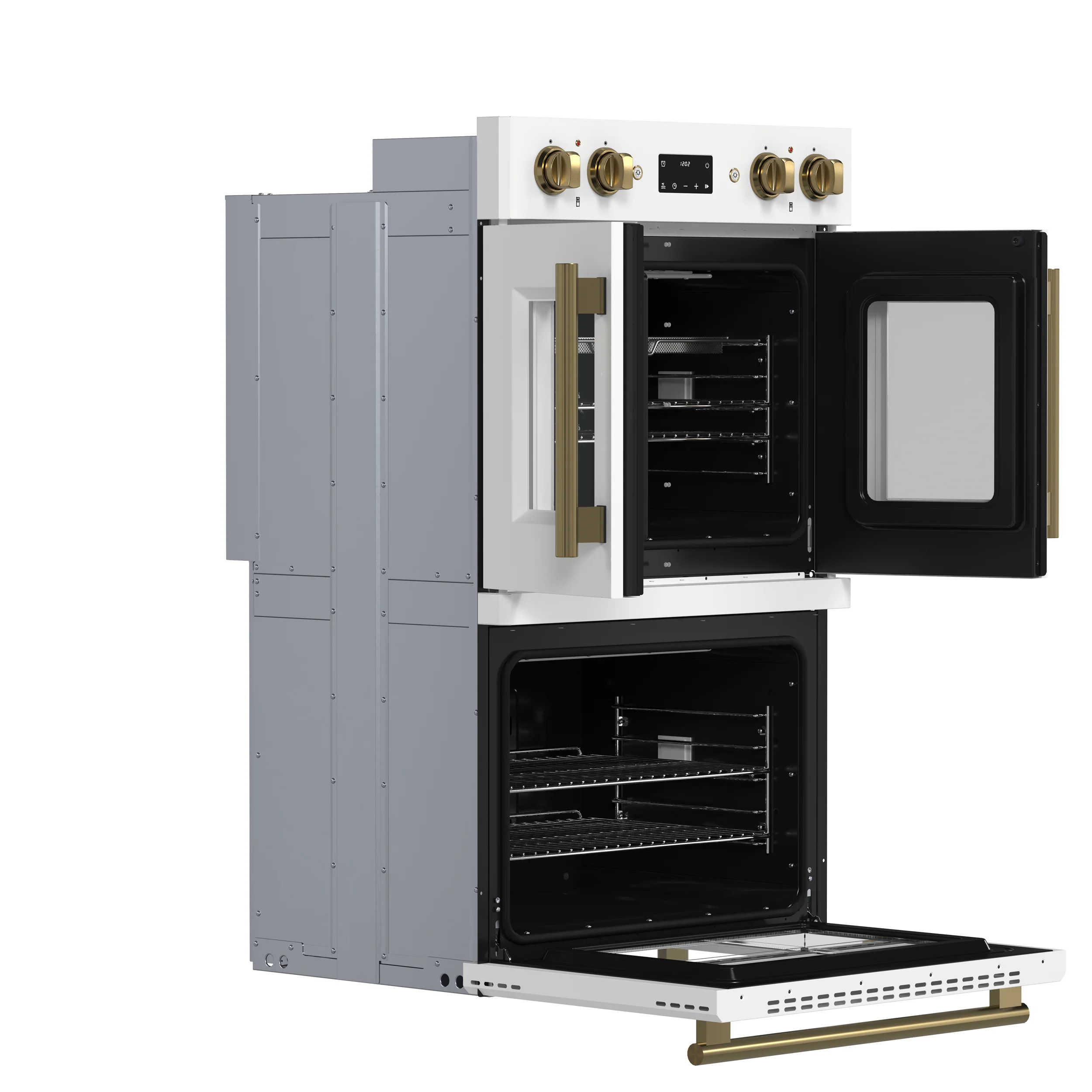 Forno Asti 30-Inch Double Electric Wall Oven with Upper French Doors in White & Antique Brass, 7.36 cu. ft. Dual True Convection, 7,200W, Air Fry, Sous Vide, Self-Clean - Image 6