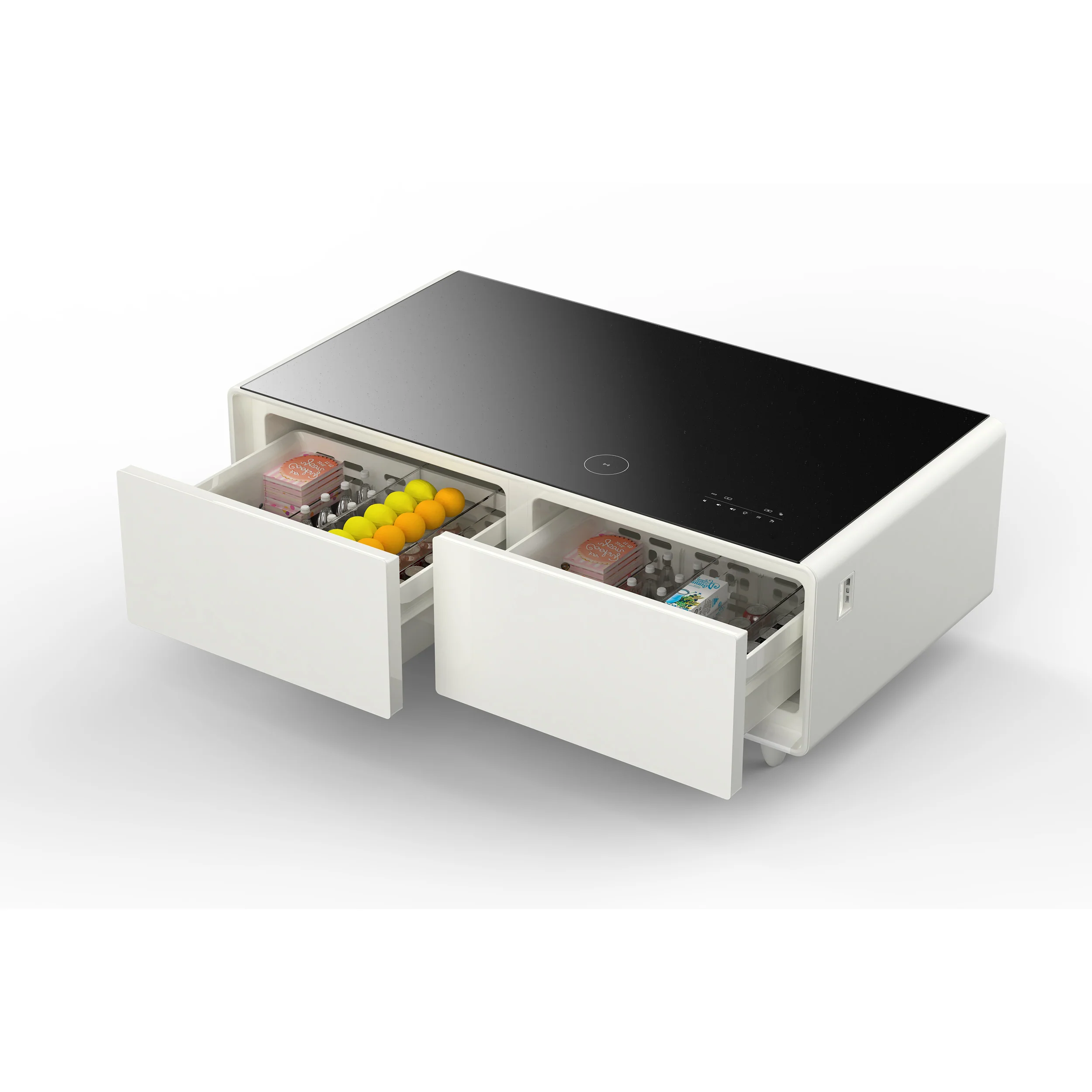 Forno Evoluto Tavolo 51-Inch White Smart Coffee Table – Dual Refrigerator Drawers, Bluetooth 5.0 Audio, Wireless Charging & RGB Ambient Light - Image 10