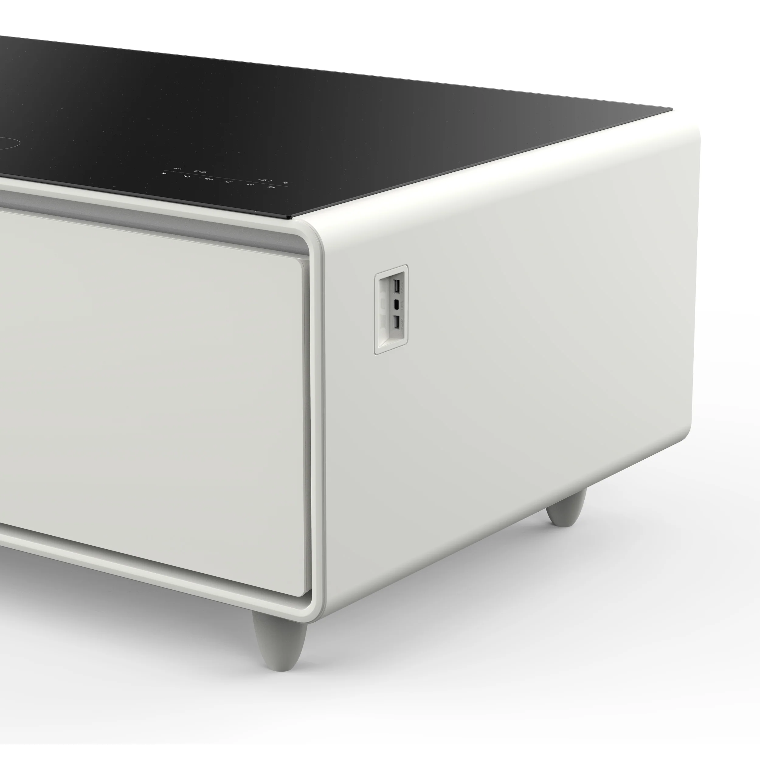 Forno Evoluto Tavolo 51-Inch White Smart Coffee Table – Dual Refrigerator Drawers, Bluetooth 5.0 Audio, Wireless Charging & RGB Ambient Light - Image 6
