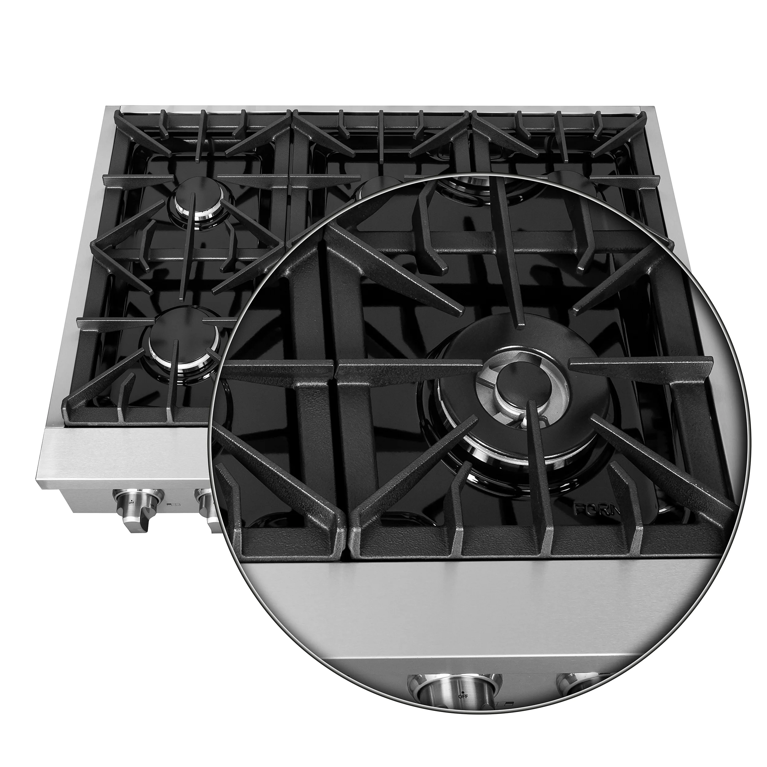 Forno Cossato Alta Qualita 36-Inch Pro-Style Gas Rangetop, Stainless Steel, 6 Sealed Burners, 83,000 BTU Total Output, Continuous Cast Iron Grates - Image 6