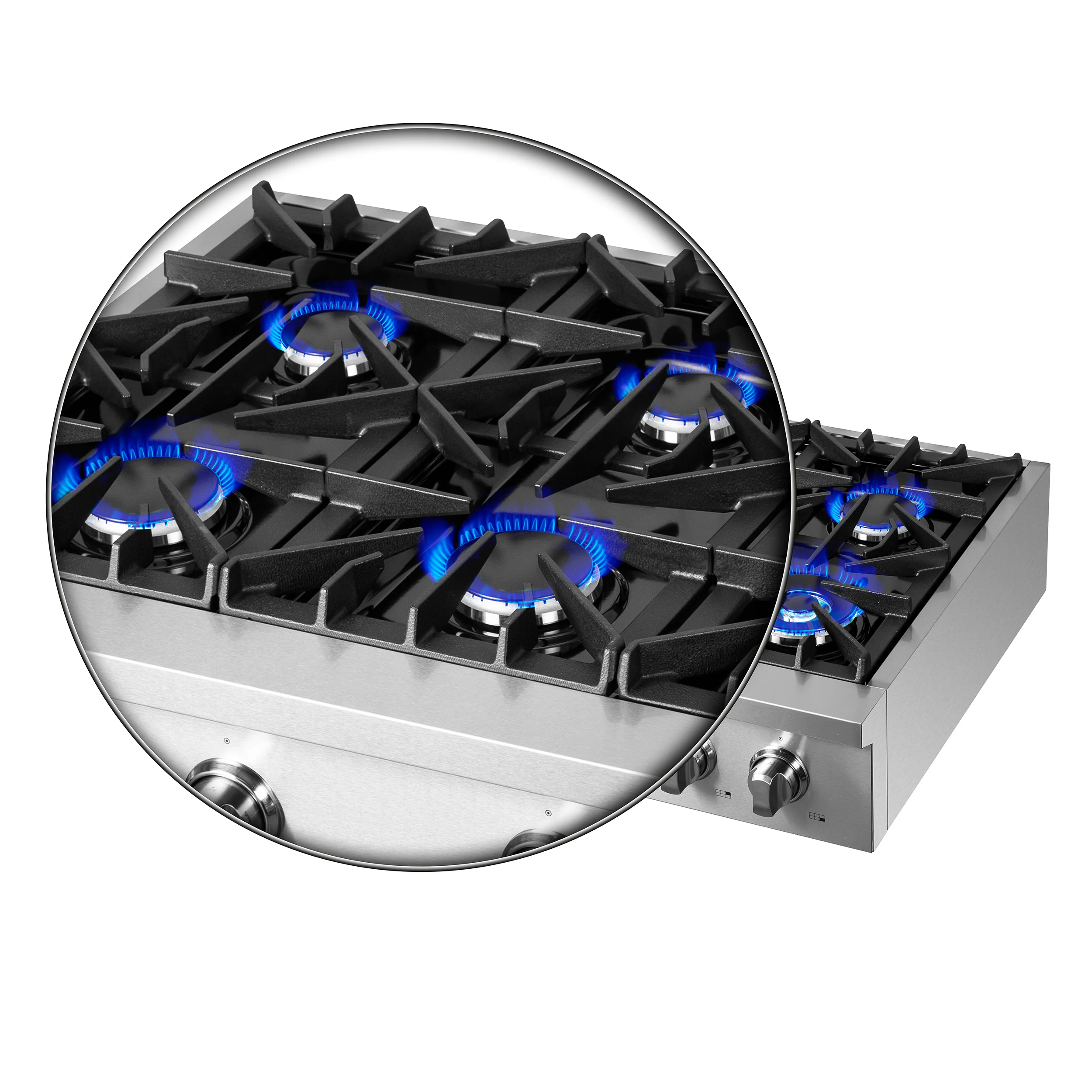 Forno Cossato Alta Qualita 36-Inch Pro-Style Gas Rangetop, Stainless Steel, 6 Sealed Burners, 83,000 BTU Total Output, Continuous Cast Iron Grates - Image 7