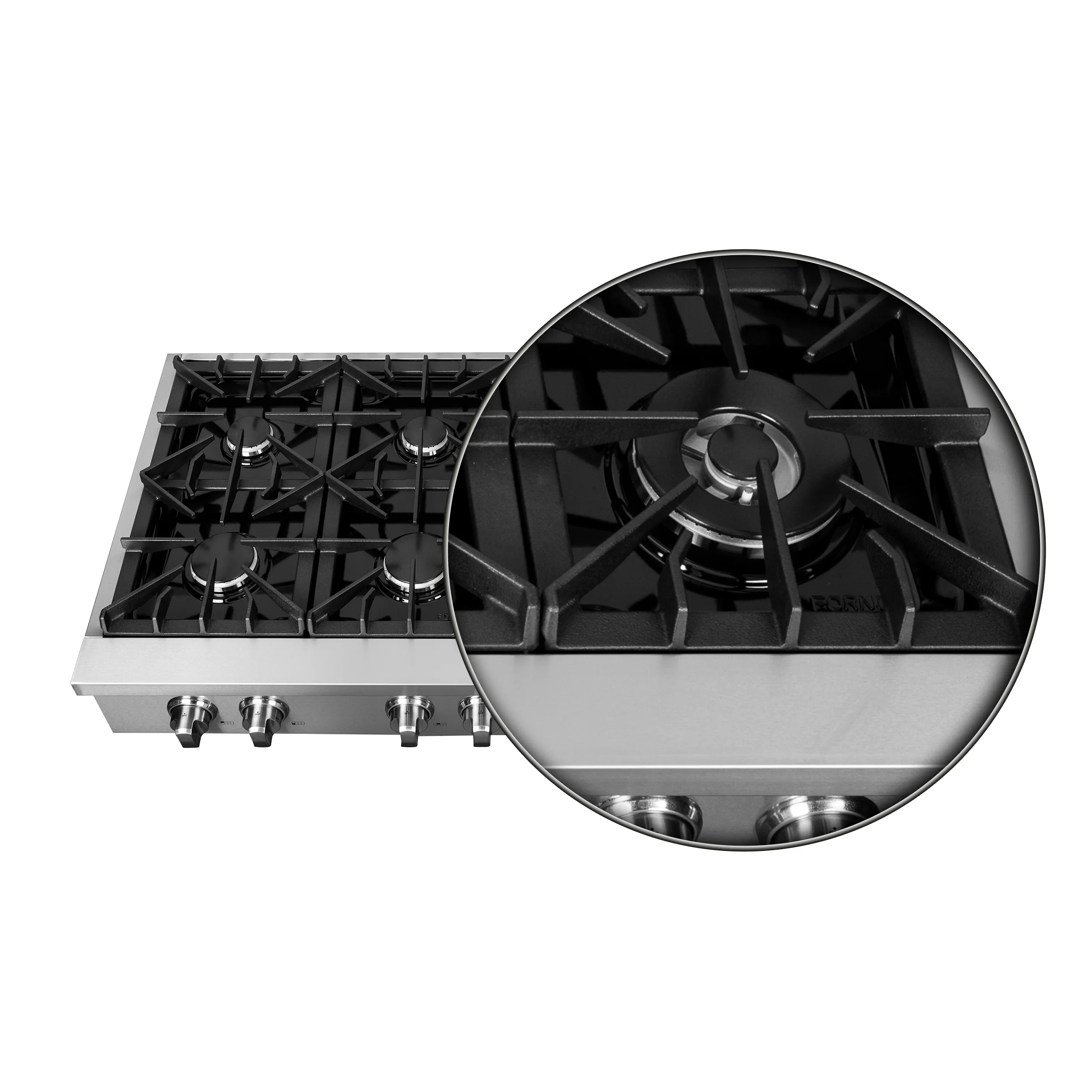 Forno Cossato Alta Qualita 48-Inch Pro-Style Gas Rangetop, Stainless Steel, 8 Sealed Burners, 107,000 BTU Total Output, Continuous Cast Iron Grates - Image 7