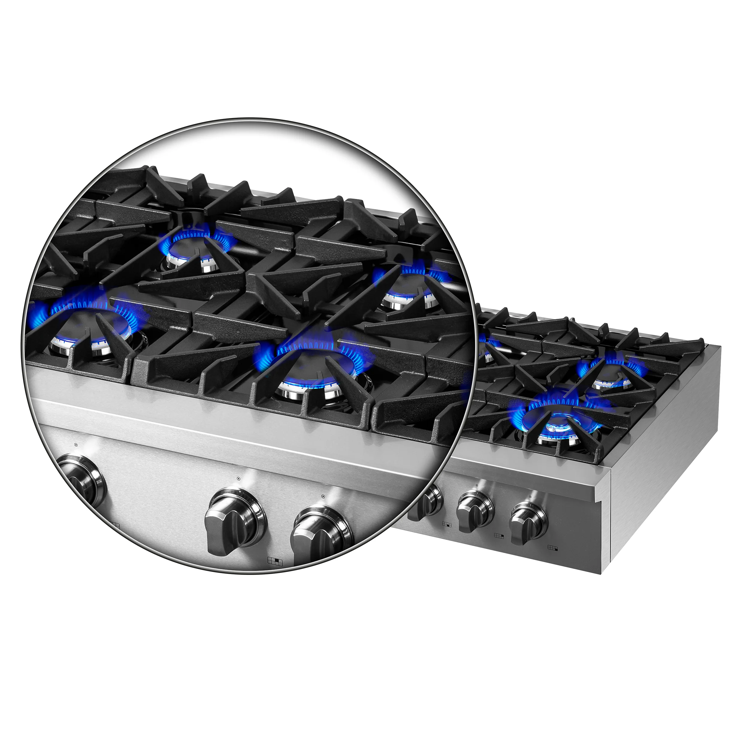 Forno Cossato Alta Qualita 48-Inch Pro-Style Gas Rangetop, Stainless Steel, 8 Sealed Burners, 107,000 BTU Total Output, Continuous Cast Iron Grates - Image 8