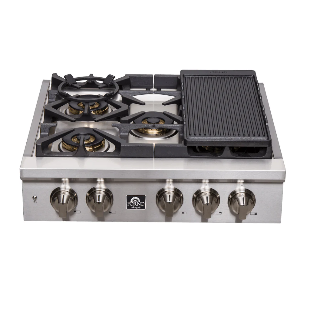 Forno Spezia Alta Qualita 30-Inch Pro-Style Gas Rangetop, Stainless Steel, 5 Sealed Burners, Continuous Cast Iron Grates, High Heat Output - Image 5