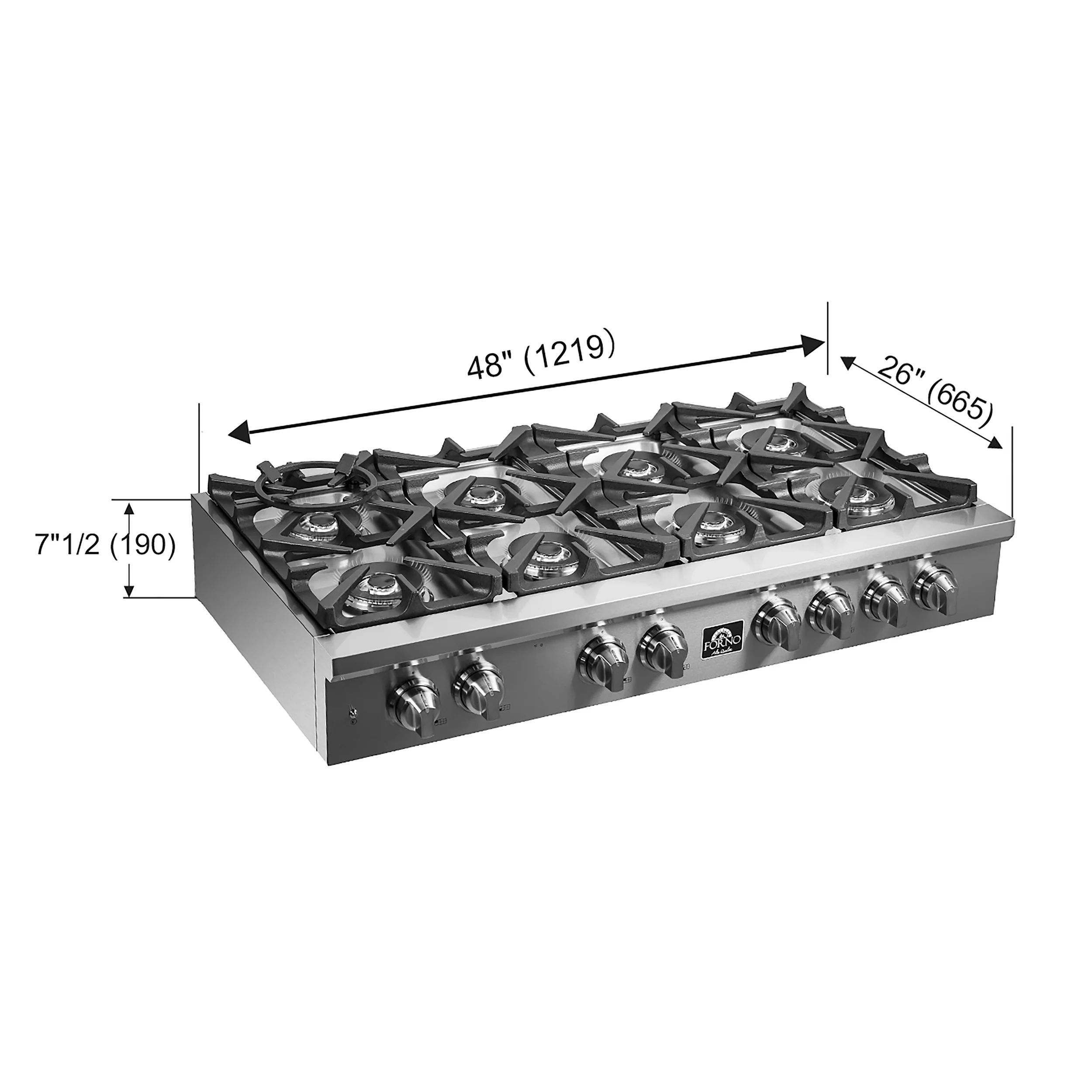 Forno Spezia Alta Qualita 48-Inch Pro-Style Gas Rangetop, Stainless Steel, 8 Sealed Burners, Continuous Cast Iron Grates, High Heat Output - Image 5