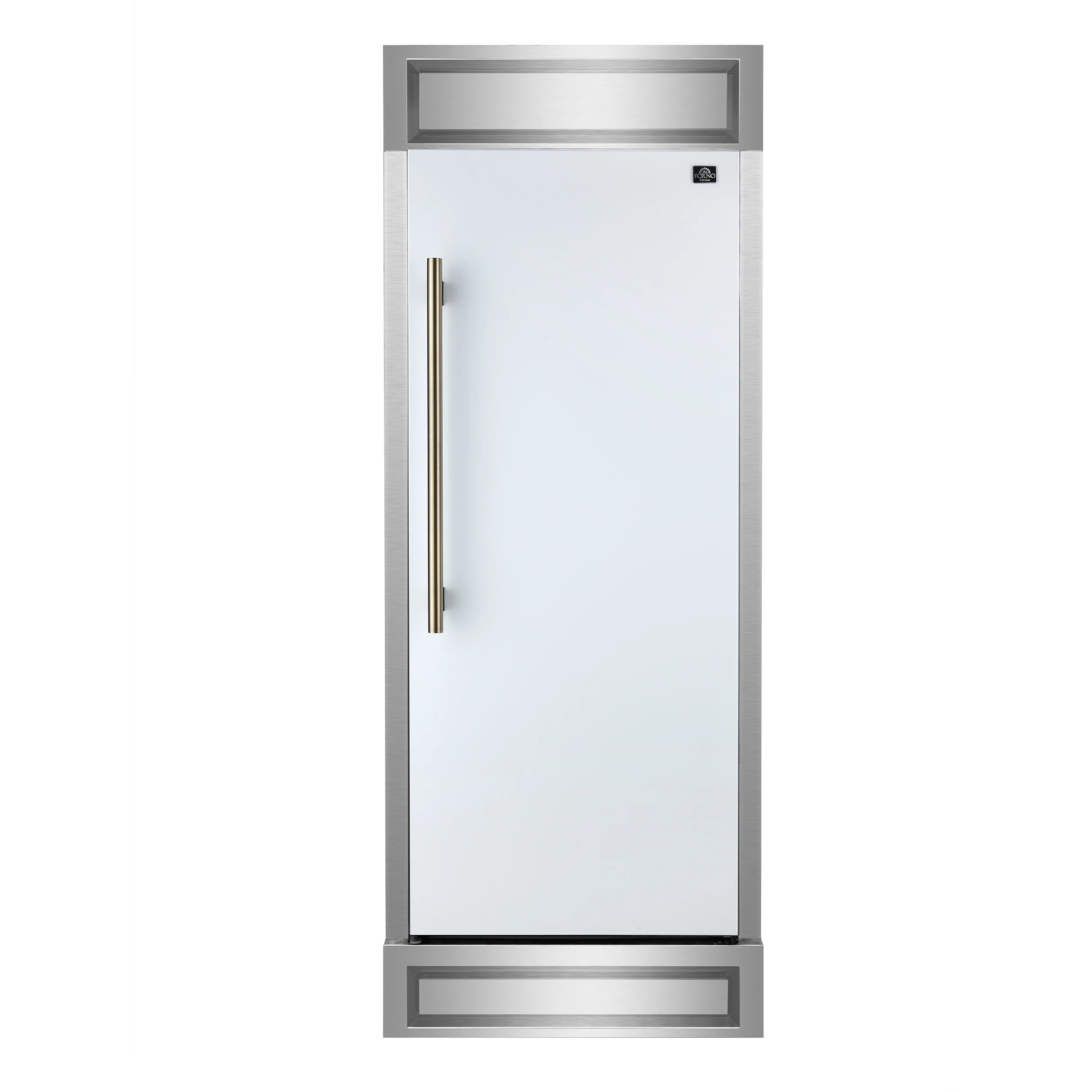 Forno Maderno 28-Inch Built-In Convertible Refrigerator in White with Antique Brass Handle, 13.6 cu.ft. Right Swing with Decorative Grill - 32-Inch Wide