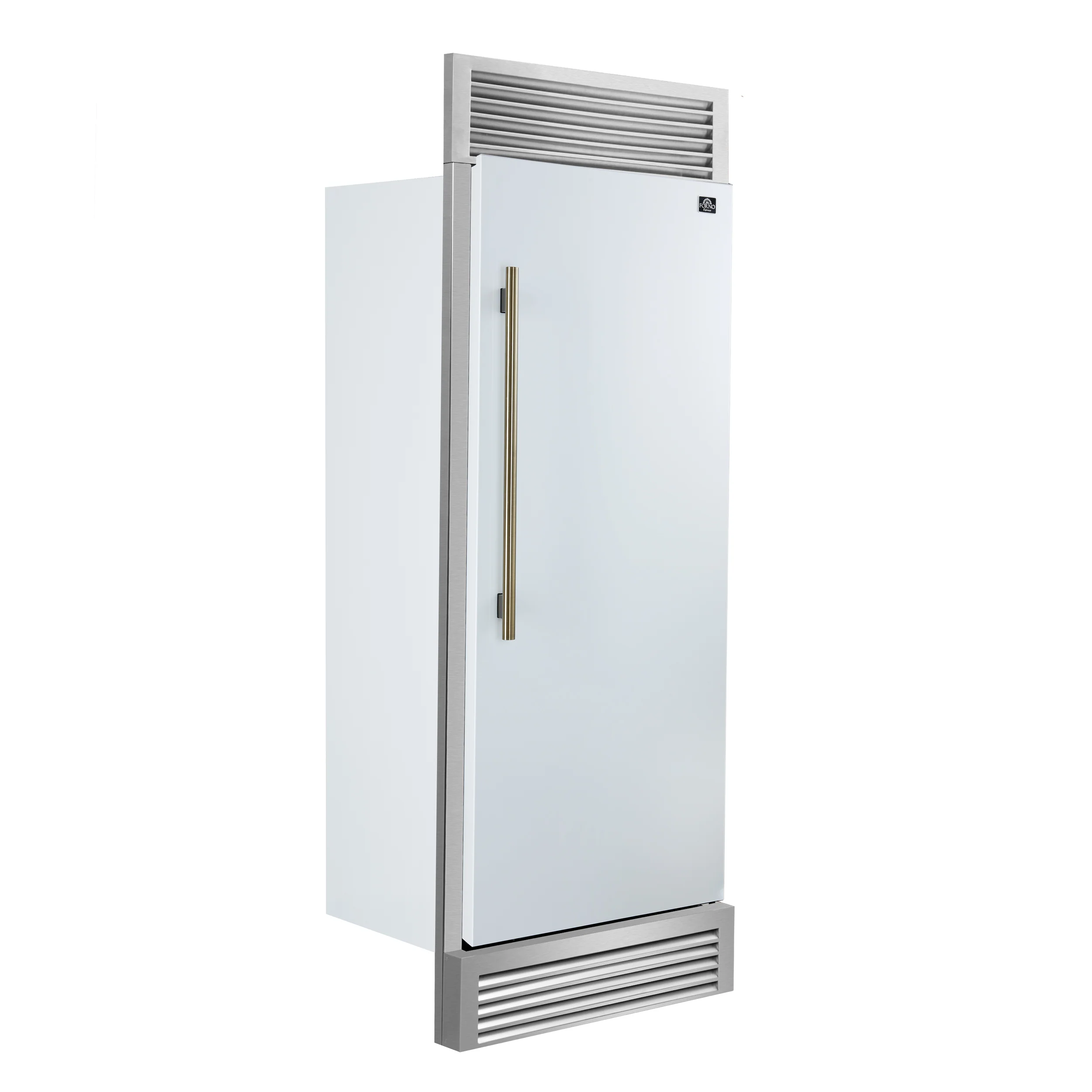 Forno Maderno 28-Inch Built-In Convertible Refrigerator in White with Antique Brass Handle, 13.6 cu.ft. Right Swing with Decorative Trim - 32-Inch Wide - Image 2