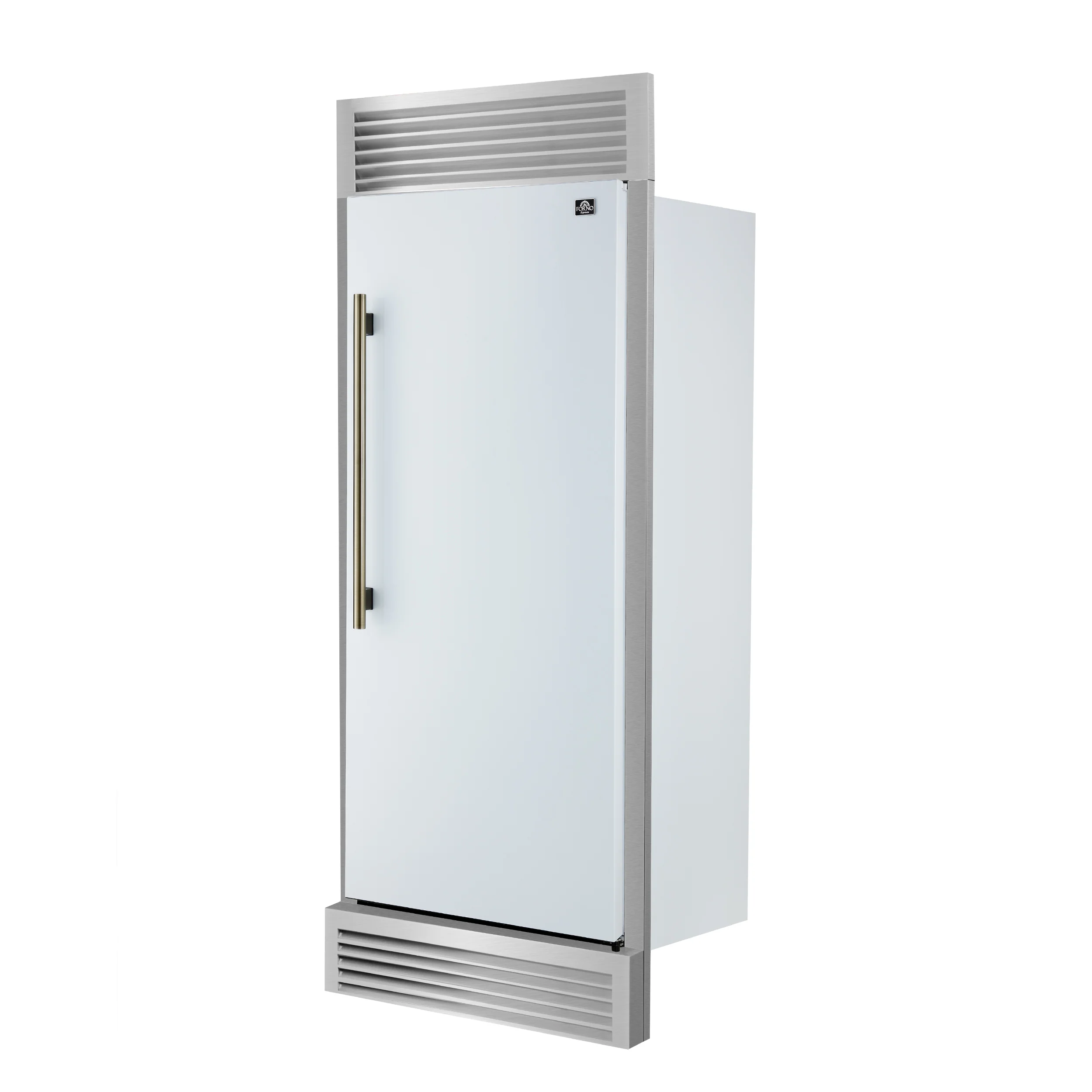 Forno Maderno 28-Inch Built-In Convertible Refrigerator in White with Antique Brass Handle, 13.6 cu.ft. Right Swing with Decorative Trim - 32-Inch Wide - Image 3