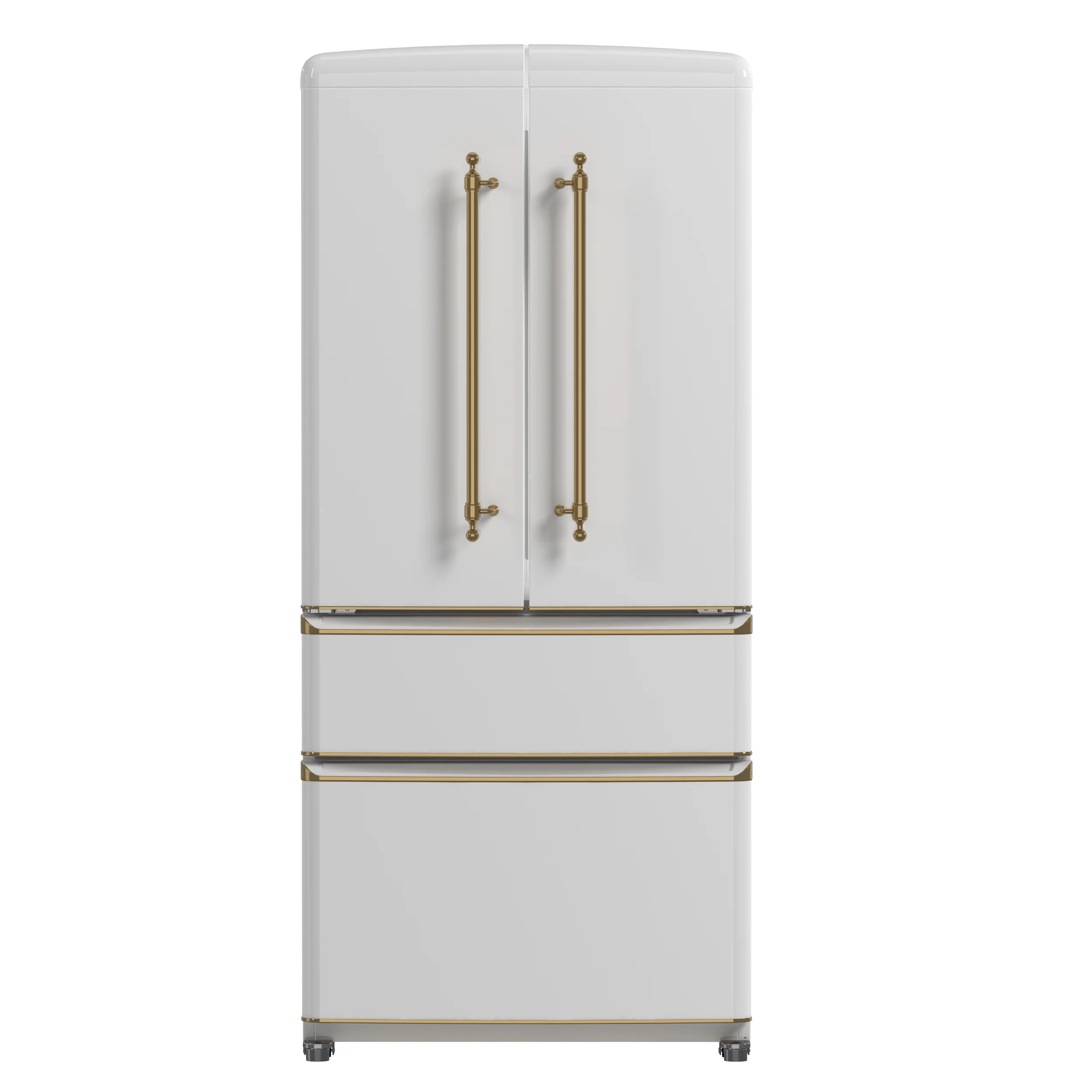 Forno Luigi 33-Inch French Door Refrigerator, 18 cu.ft, White Finish, Antique Brass Handles, ENERGY STAR Certified