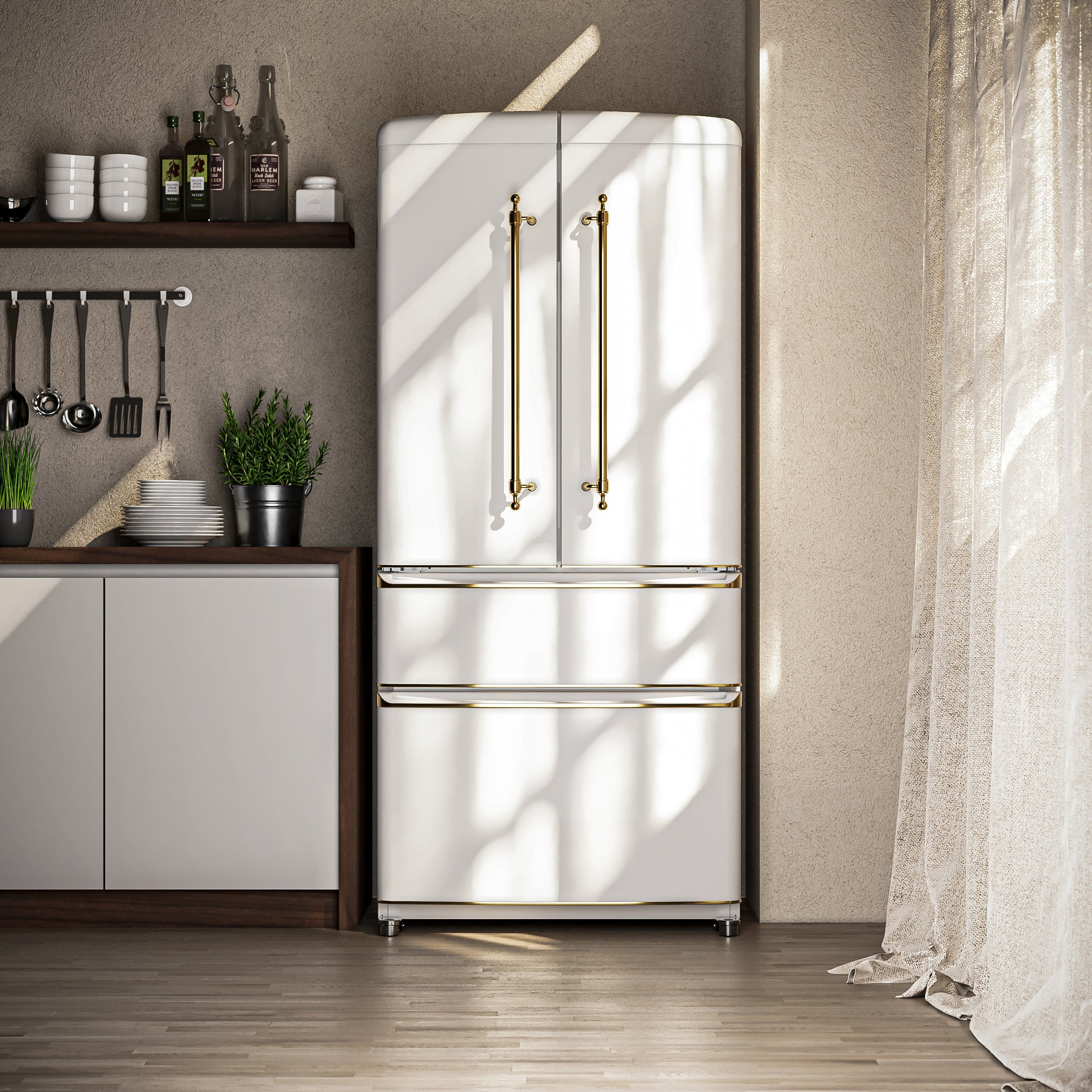 Forno Luigi 33-Inch French Door Refrigerator, 18 cu.ft, White Finish, Antique Brass Handles, ENERGY STAR Certified - Image 13