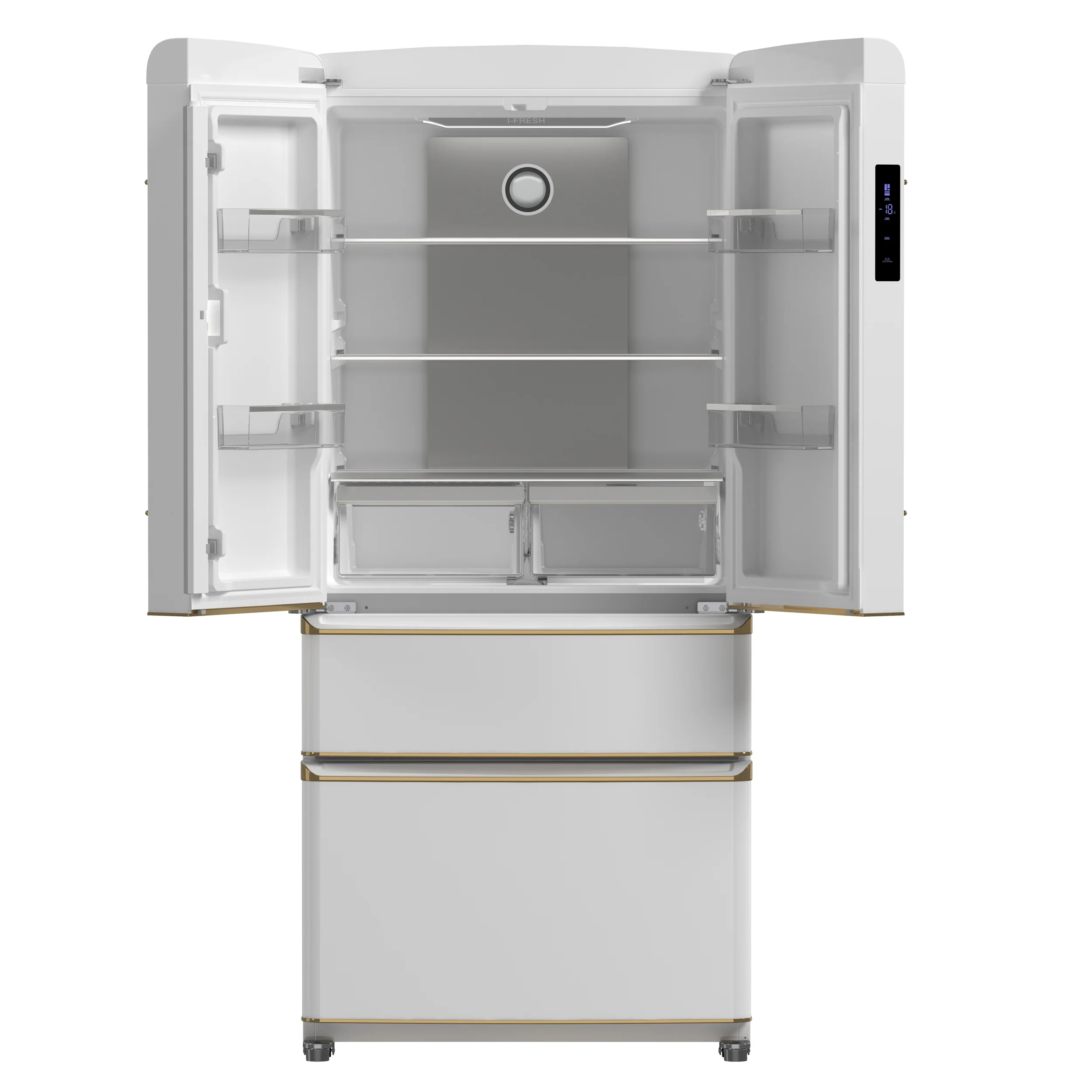 Forno Luigi 33-Inch French Door Refrigerator, 18 cu.ft, White Finish, Antique Brass Handles, ENERGY STAR Certified - Image 2
