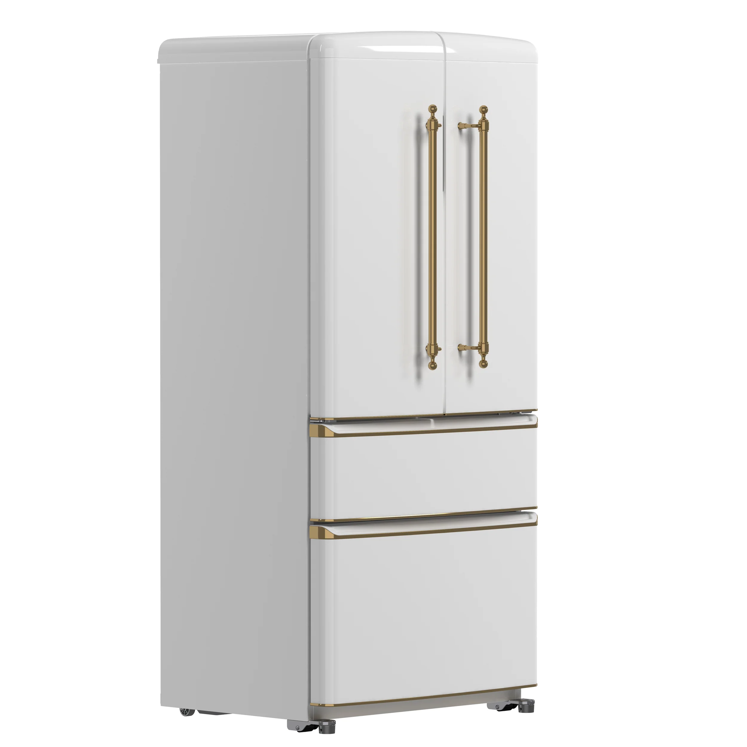 Forno Luigi 33-Inch French Door Refrigerator, 18 cu.ft, White Finish, Antique Brass Handles, ENERGY STAR Certified - Image 3