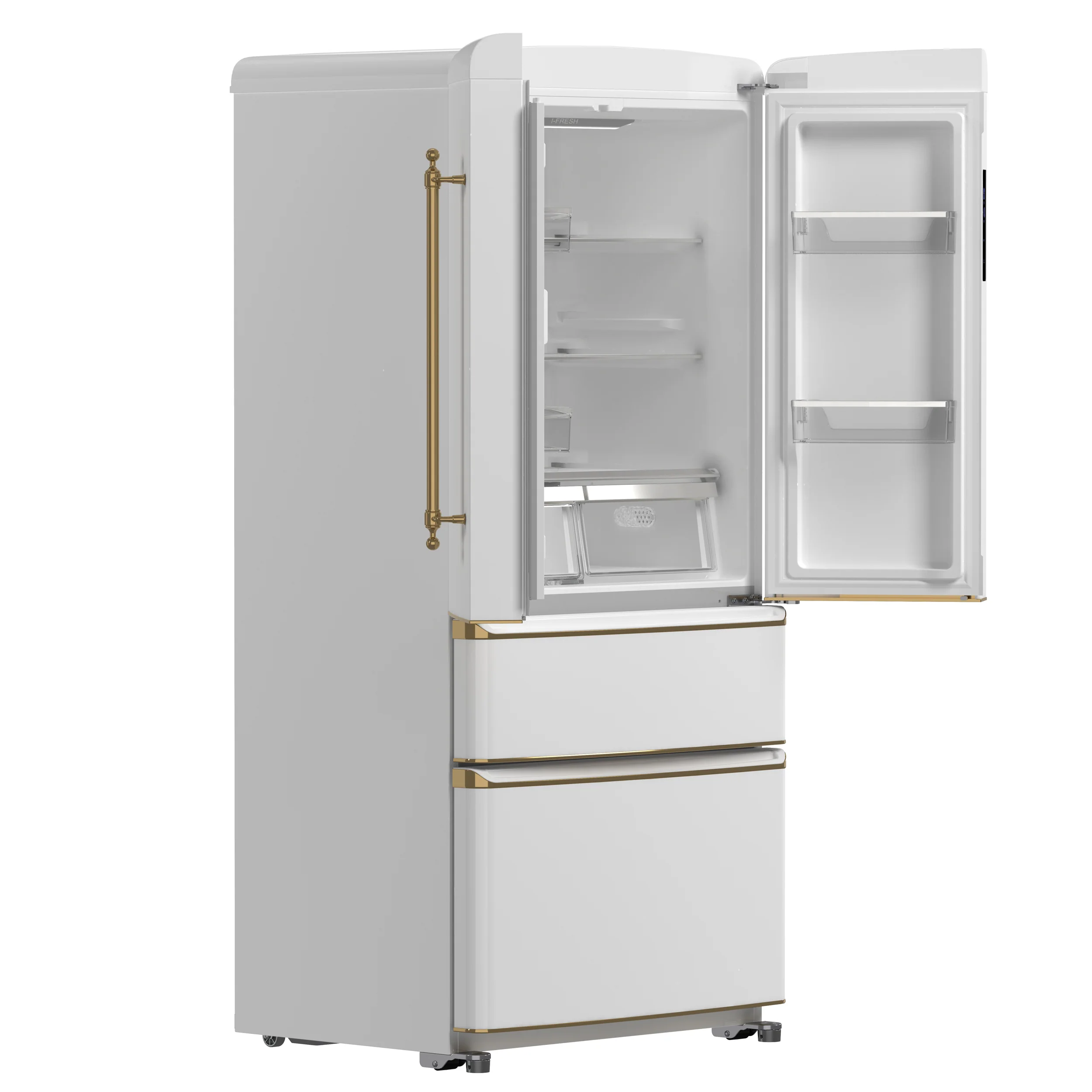 Forno Luigi 33-Inch French Door Refrigerator, 18 cu.ft, White Finish, Antique Brass Handles, ENERGY STAR Certified - Image 4