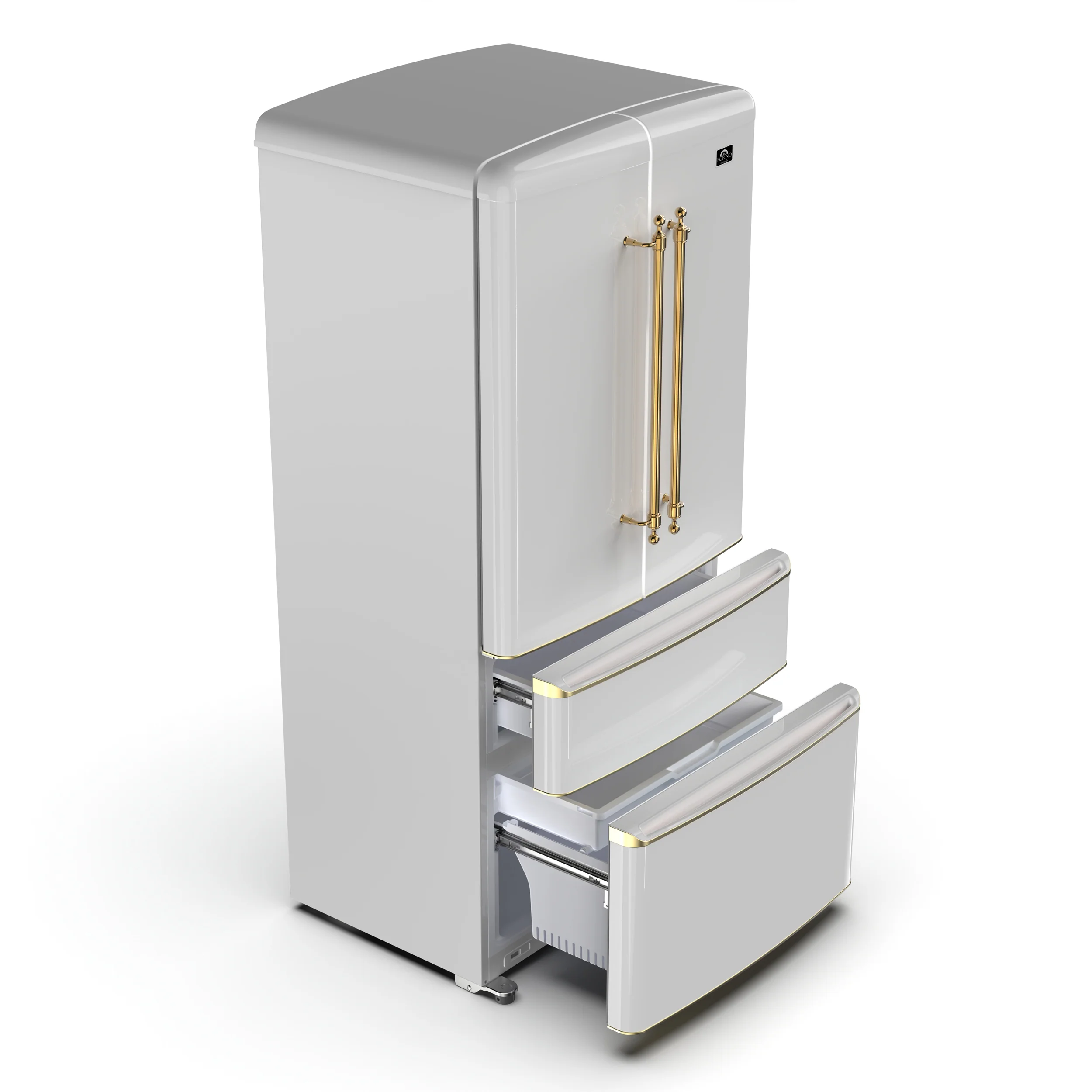 Forno Luigi 33-Inch French Door Refrigerator, 18 cu.ft, White Finish, Antique Brass Handles, ENERGY STAR Certified - Image 5