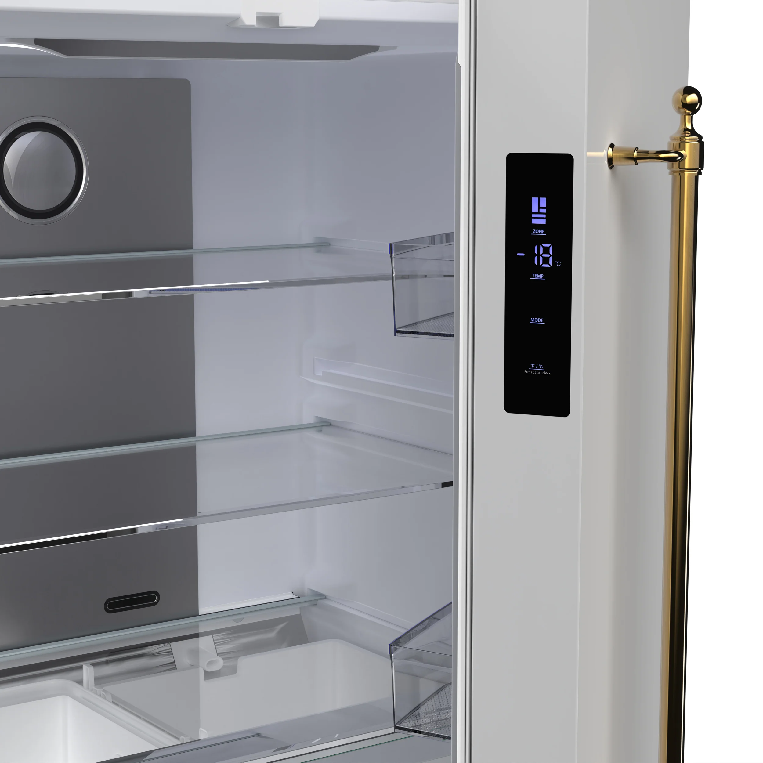 Forno Luigi 33-Inch French Door Refrigerator, 18 cu.ft, White Finish, Antique Brass Handles, ENERGY STAR Certified - Image 7