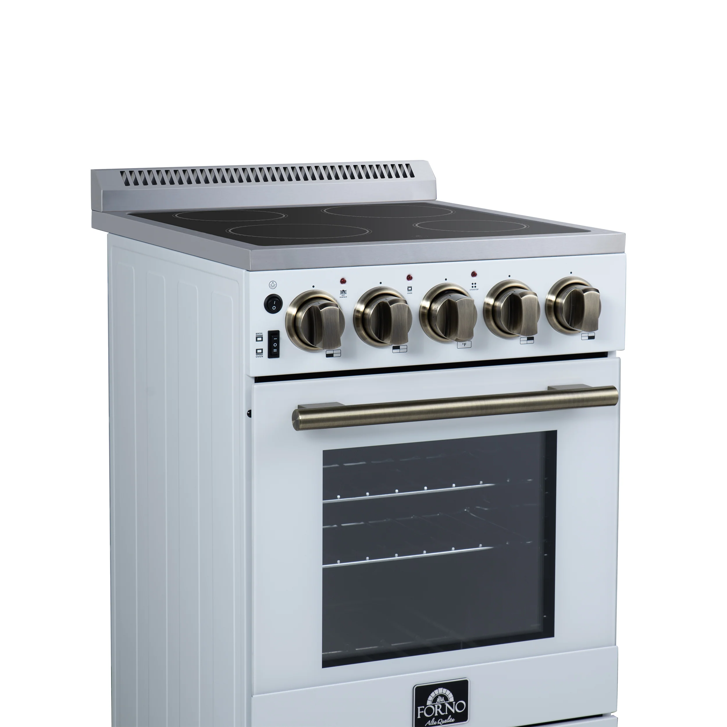 Forno Pallerano 20 Inch Freestanding Electric Range in White with Antique Brass, Compact Design - Image 14