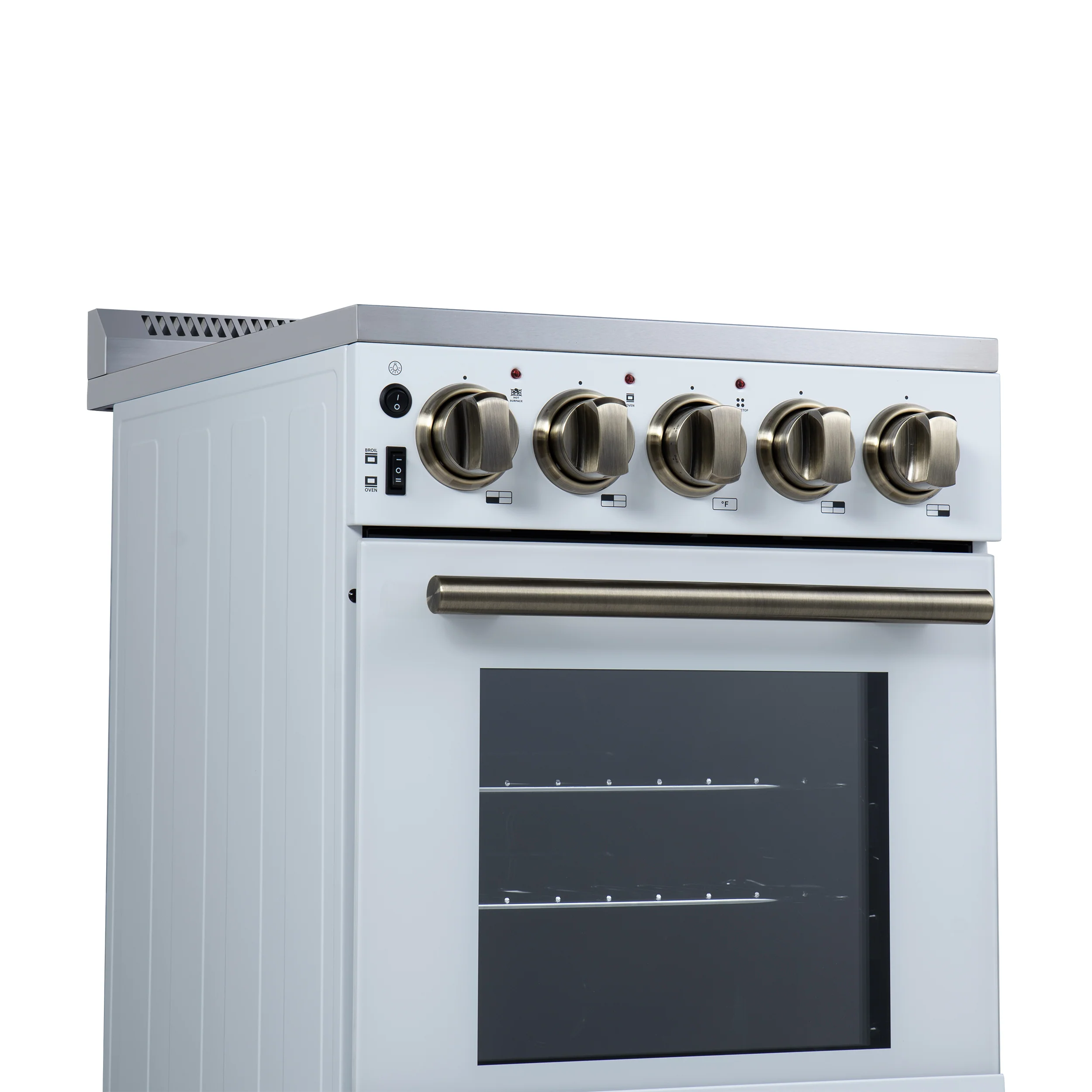 Forno Pallerano 20 Inch Freestanding Electric Range in White with Antique Brass, Compact Design - Image 15