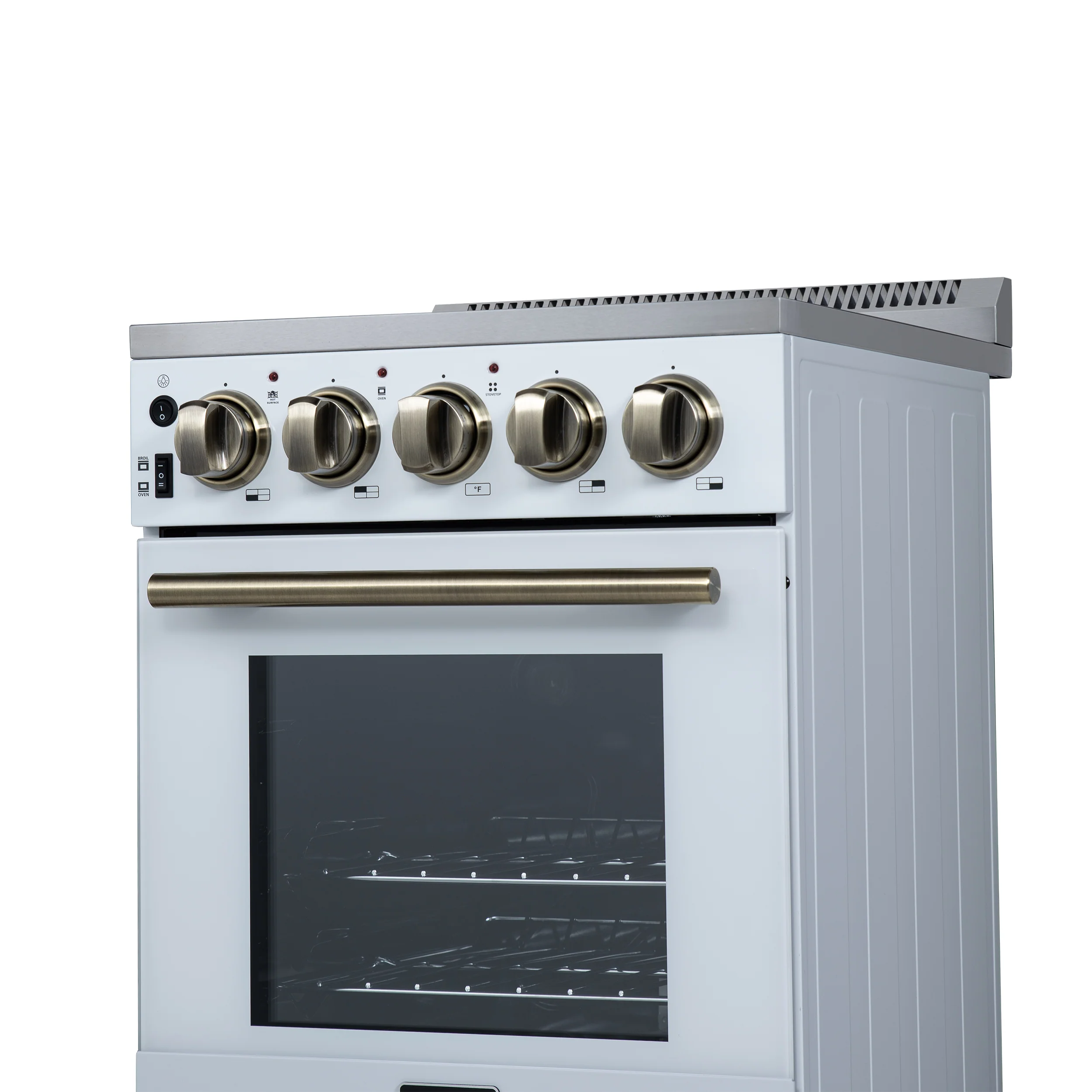 Forno Pallerano 20 Inch Freestanding Electric Range in White with Antique Brass, Compact Design - Image 7
