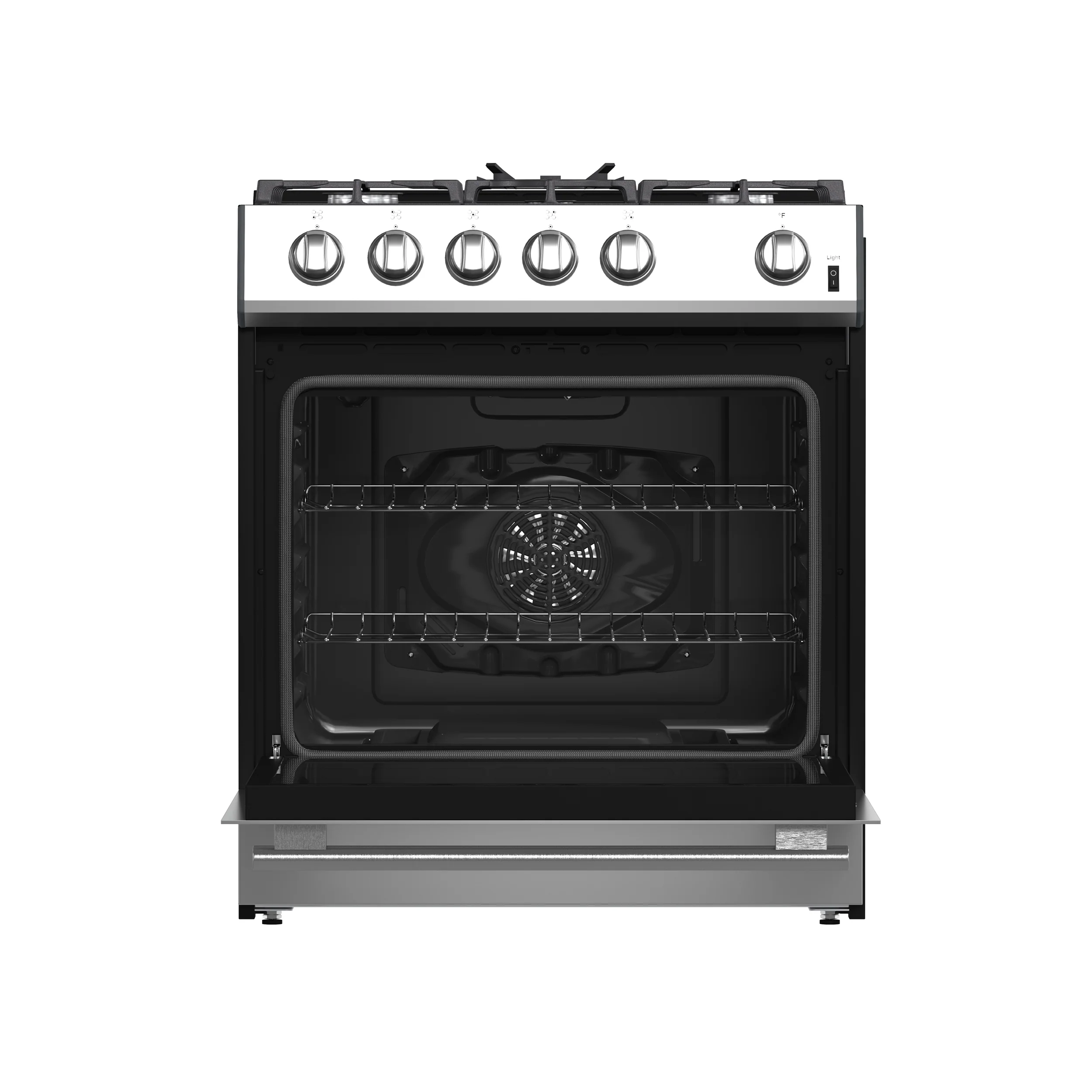 Forno Leonardo 30-Inch Stainless Steel Gas Range, 5 Sealed Burners (Totaling 39,500 BTU), 5 cu.ft. Convection Oven, Continuous Cast Iron Grates, Black Enamel Interior, Auto Re-Ignition, LP Conversion Kit Included - Image 2