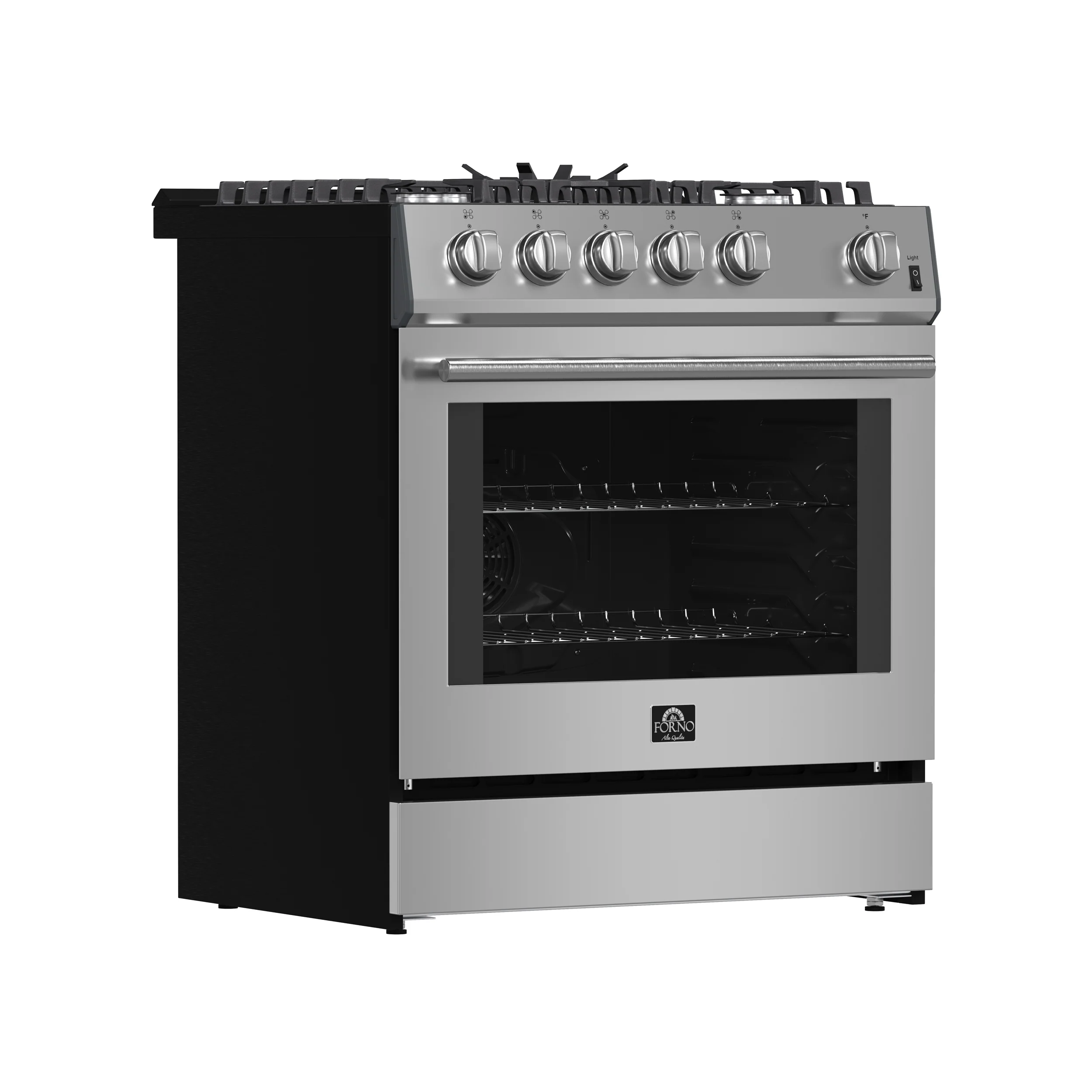 Forno Leonardo 30-Inch Stainless Steel Gas Range, 5 Sealed Burners (Totaling 39,500 BTU), 5 cu.ft. Convection Oven, Continuous Cast Iron Grates, Black Enamel Interior, Auto Re-Ignition, LP Conversion Kit Included - Image 3