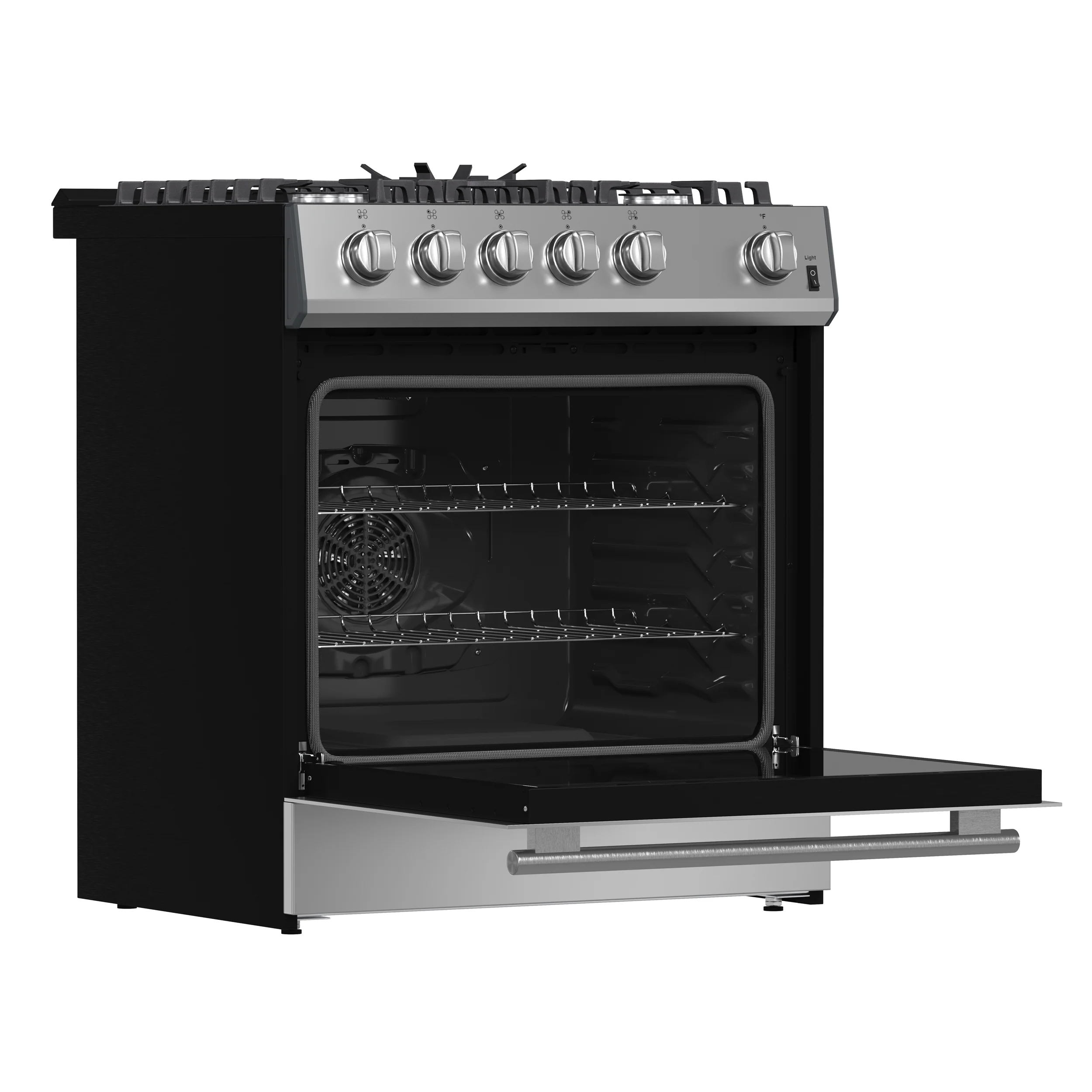 Forno Leonardo 30-Inch Stainless Steel Gas Range, 5 Sealed Burners (Totaling 39,500 BTU), 5 cu.ft. Convection Oven, Continuous Cast Iron Grates, Black Enamel Interior, Auto Re-Ignition, LP Conversion Kit Included - Image 4