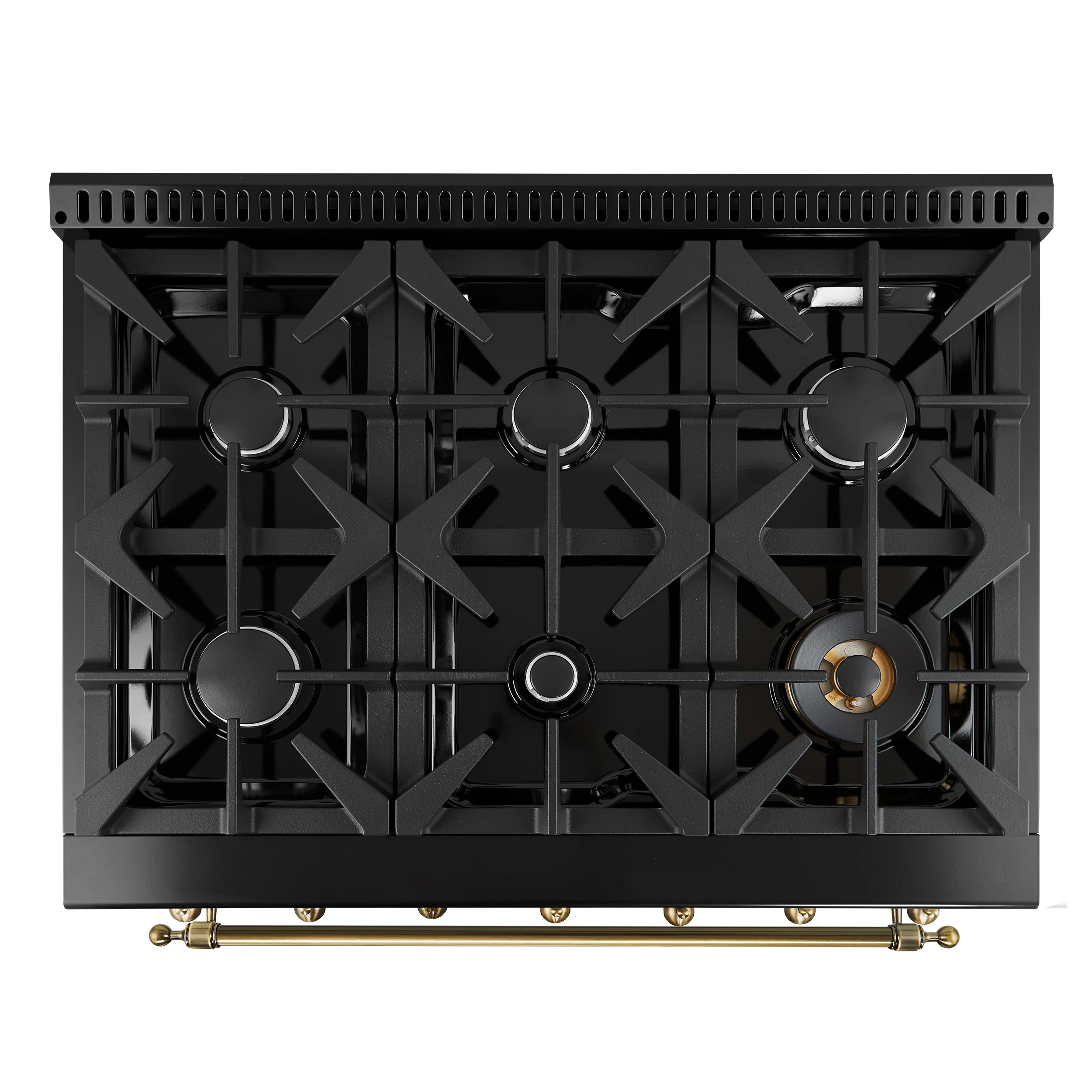 Forno Antico 36-inch Dual Fuel Range, Black and Antique Brass, 6 Burners, 4.5 cu.ft. Convection Oven - Image 3