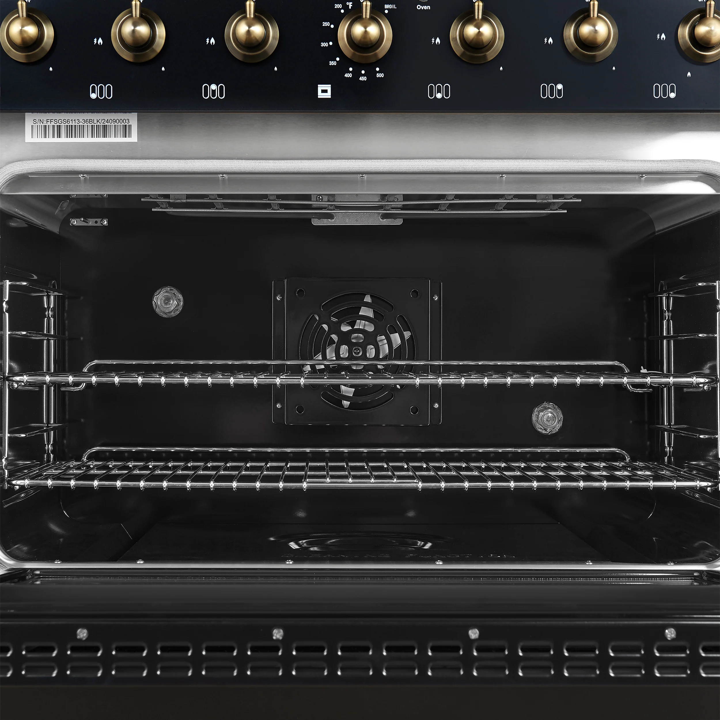 Forno Antico 36-inch Dual Fuel Range, Black and Antique Brass, 6 Burners, 4.5 cu.ft. Convection Oven - Image 8