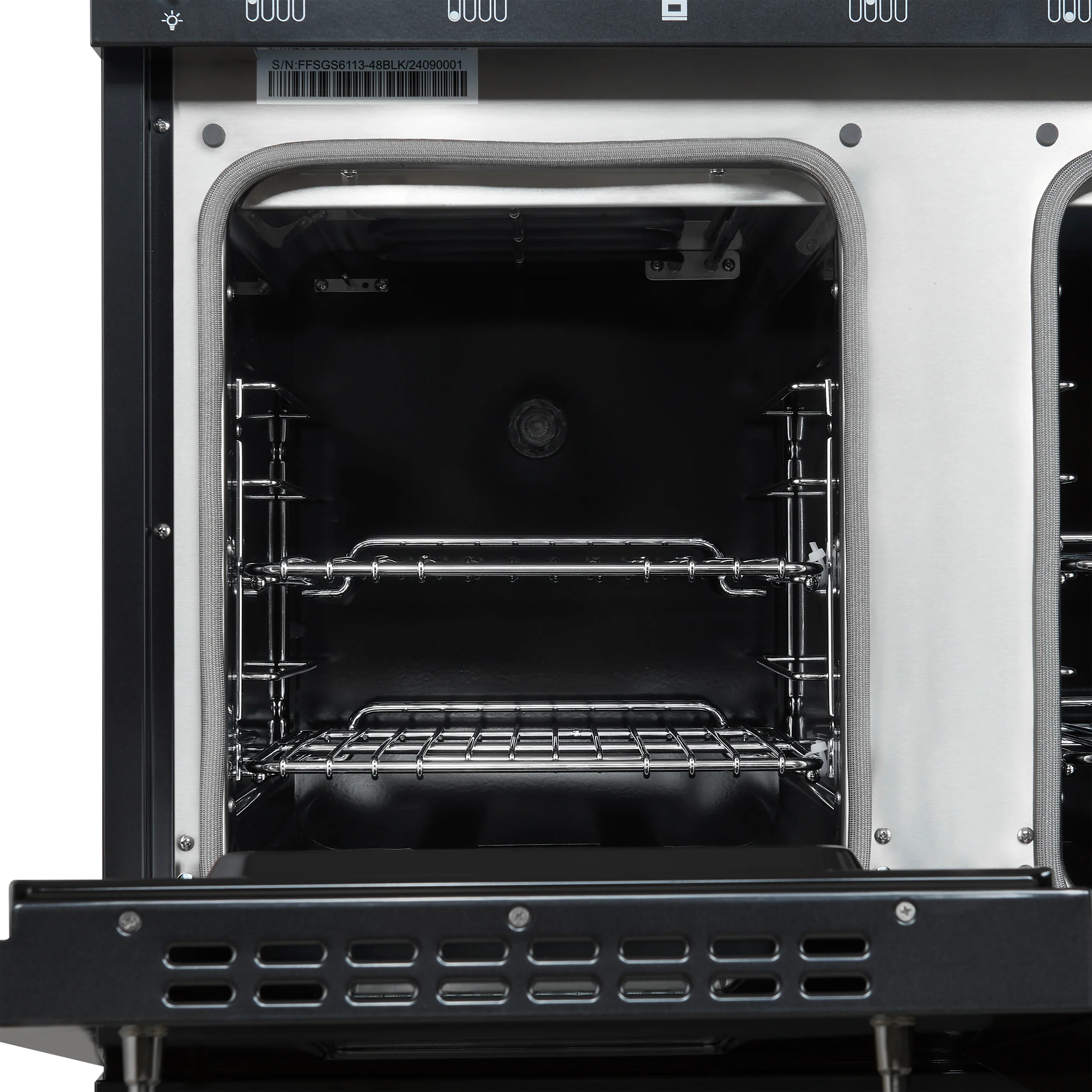 Forno Antico 48-Inch Dual Fuel Range, Black with Antique Brass Finish, 8 Burners, 94,000 BTU, 5.5 cu.ft. Double Ovens & Griddle - Image 10