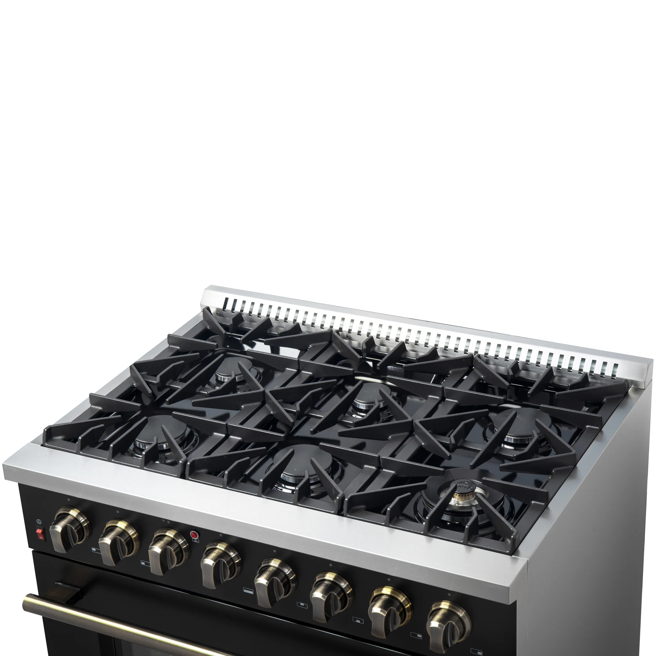 Forno Galiano 36-inch Dual Fuel Range in Black & Antique Brass Design, 6 Sealed Burners 83,000 BTU, 5.36 cu.ft. True Convection Oven - Image 10