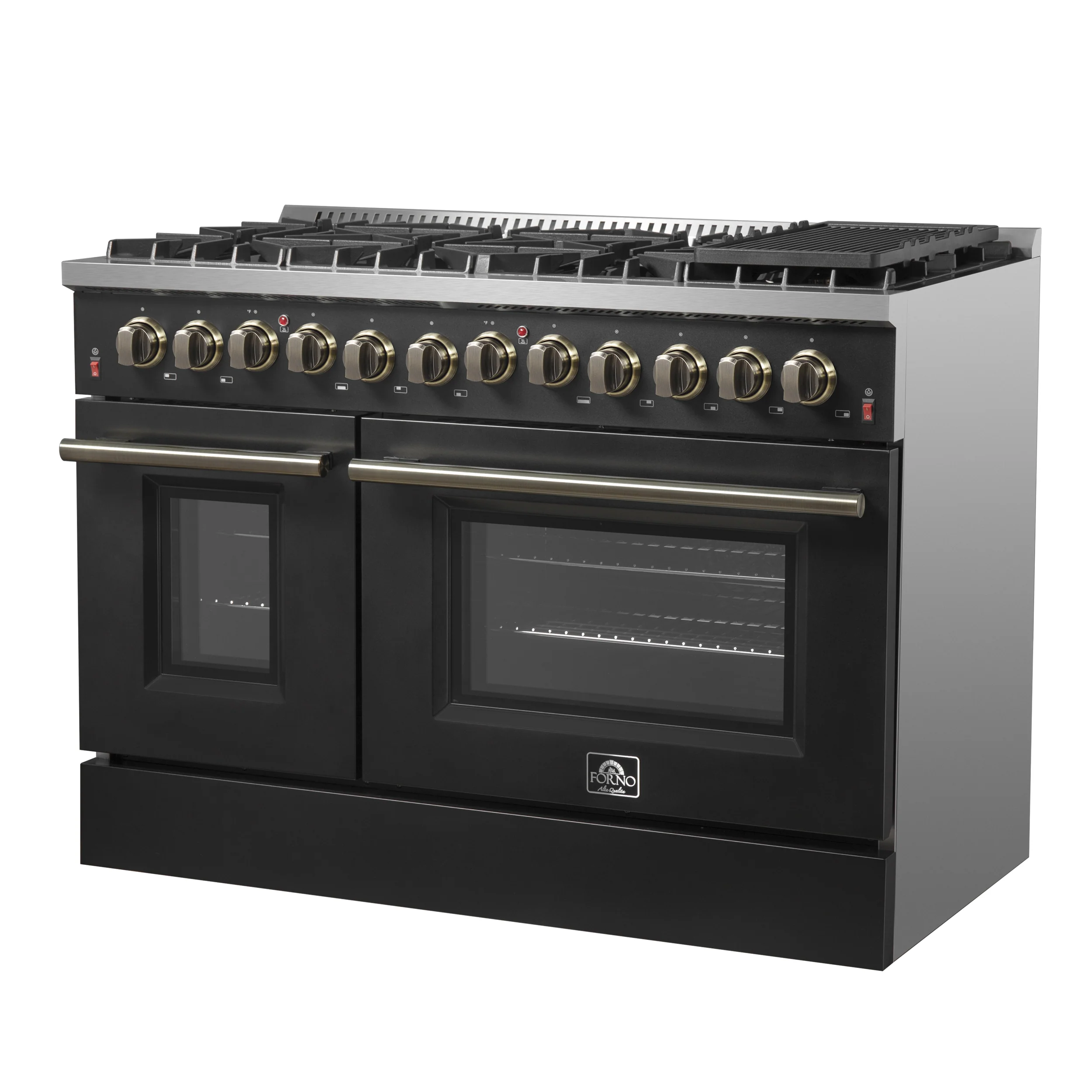 Galiano 48-inch Dual Fuel Range Black & Antique Brass Design with 8 Sealed Burners 107,000 BTU, 6.58 cu. ft. double ovens & Griddle - Image 12