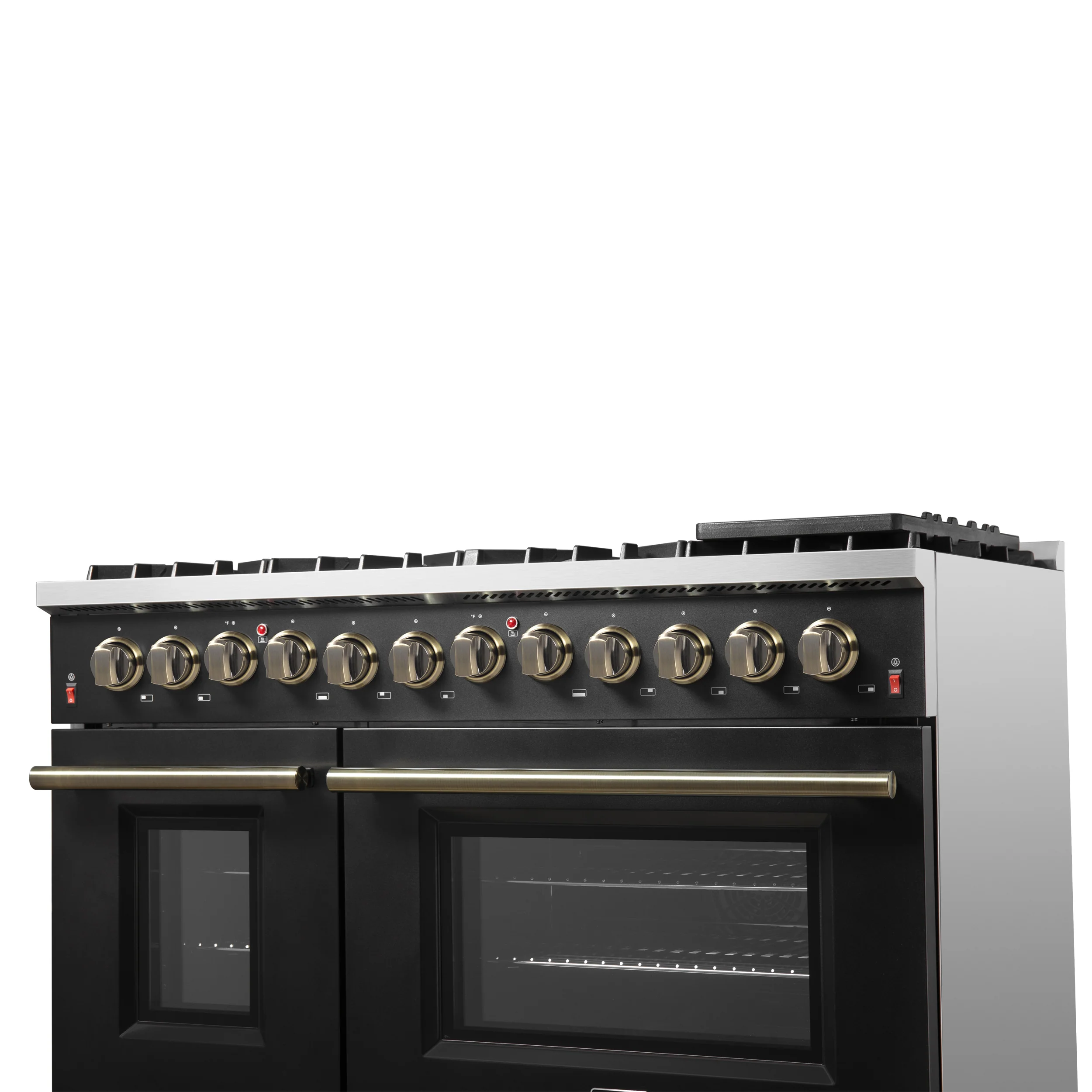 Galiano 48-inch Dual Fuel Range Black & Antique Brass Design with 8 Sealed Burners 107,000 BTU, 6.58 cu. ft. double ovens & Griddle - Image 13