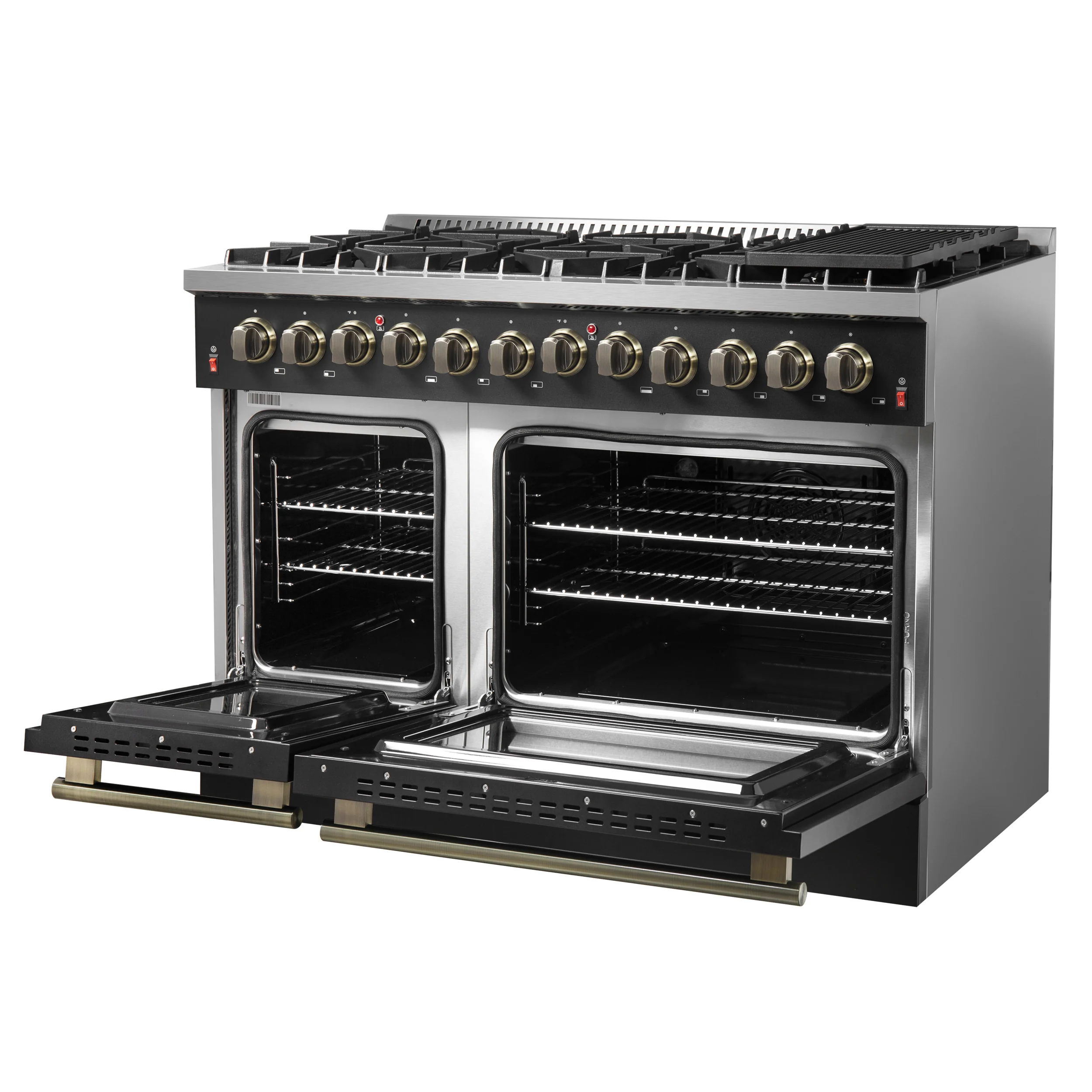 Galiano 48-inch Dual Fuel Range Black & Antique Brass Design with 8 Sealed Burners 107,000 BTU, 6.58 cu. ft. double ovens & Griddle - Image 15