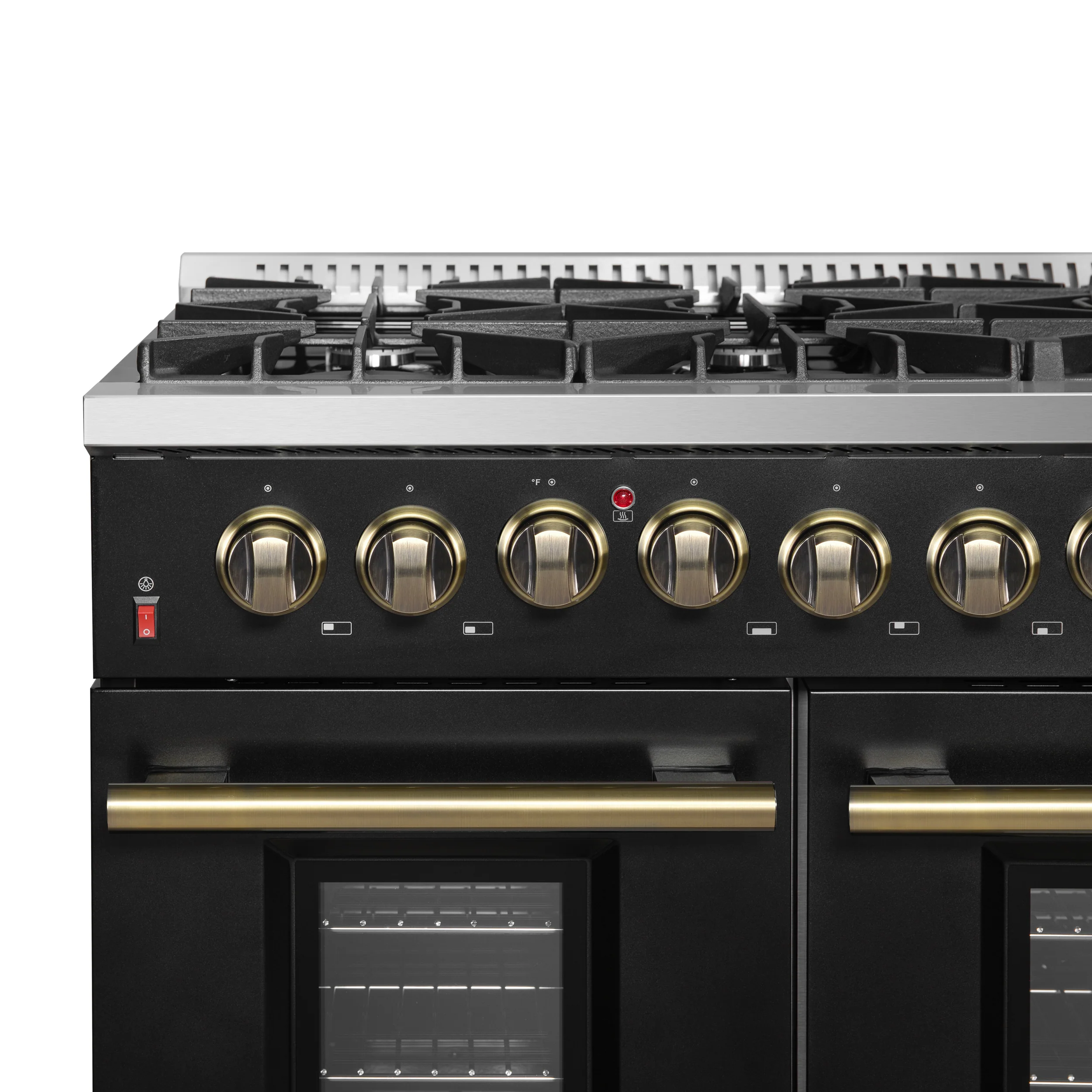 Galiano 48-inch Dual Fuel Range Black & Antique Brass Design with 8 Sealed Burners 107,000 BTU, 6.58 cu. ft. double ovens & Griddle - Image 4