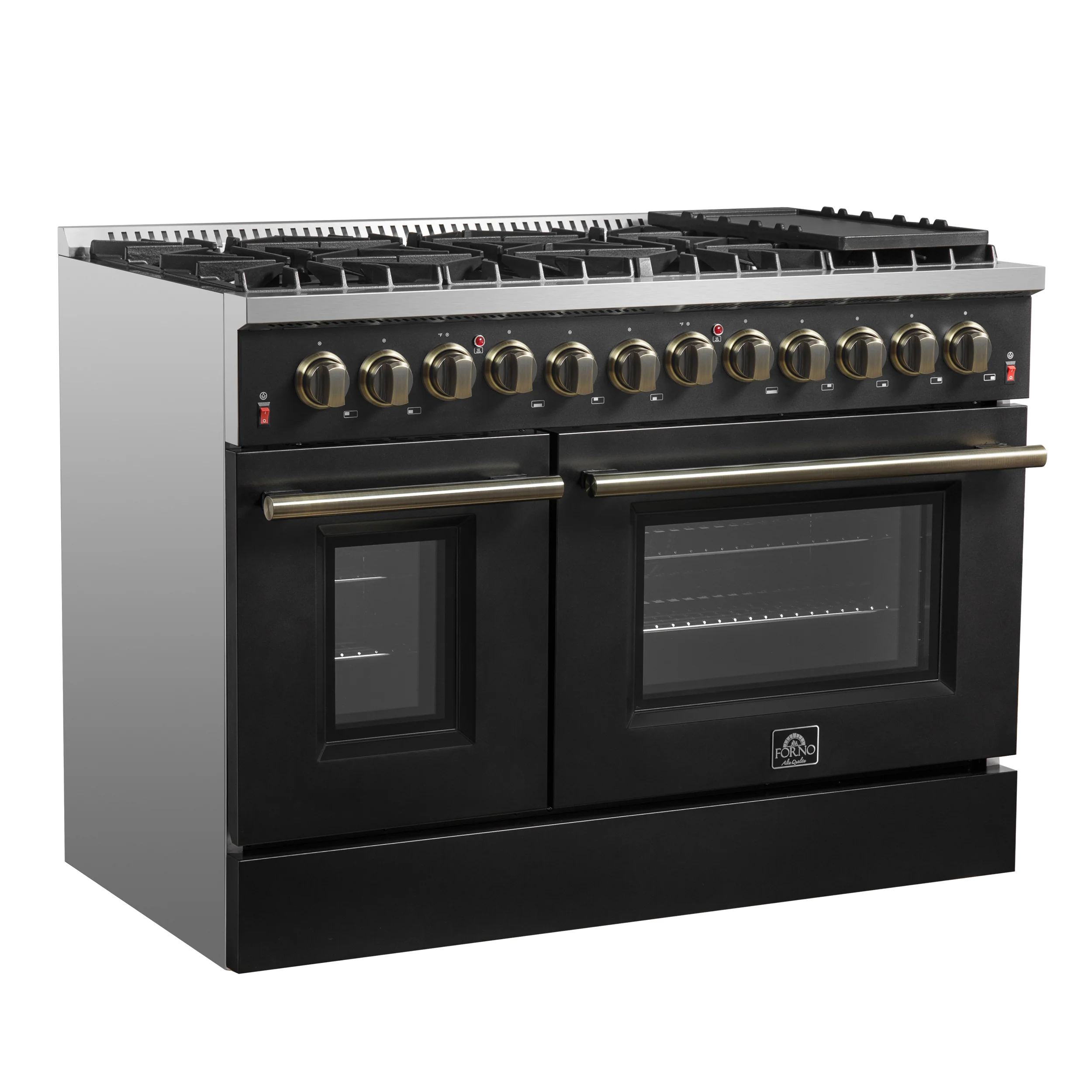 Galiano 48-inch Dual Fuel Range Black & Antique Brass Design with 8 Sealed Burners 107,000 BTU, 6.58 cu. ft. double ovens & Griddle - Image 5
