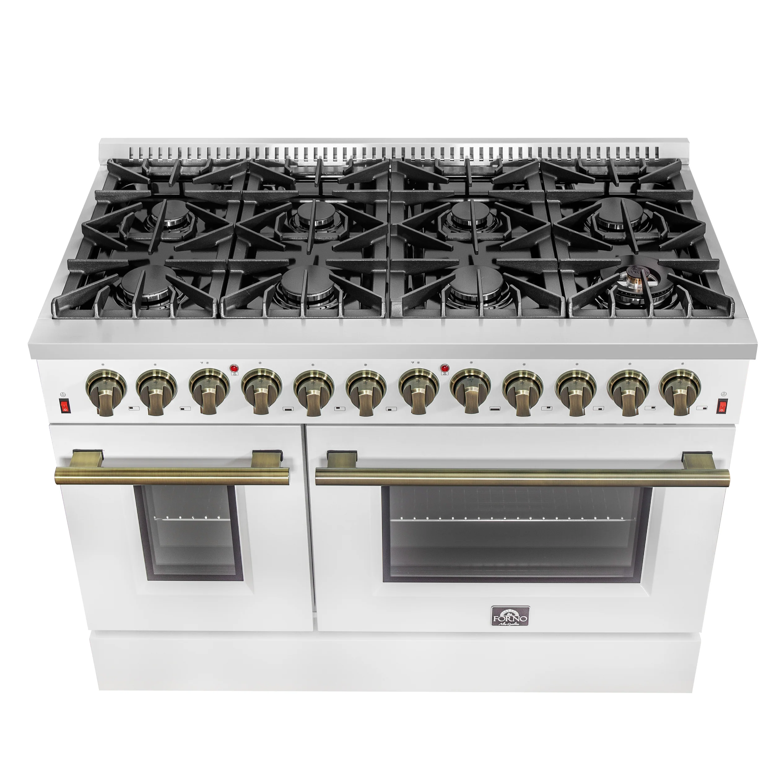Galiano 48-inch Dual Fuel Range White & Antique Brass Design with 8 Sealed Burners 107,000 BTU, 6.58 cu. ft. double ovens & Griddle - Image 12