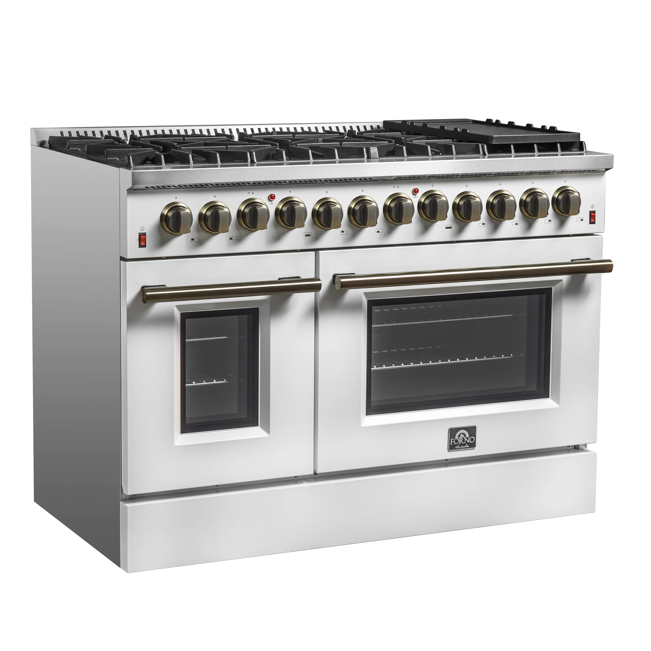 Galiano 48-inch Dual Fuel Range White & Antique Brass Design with 8 Sealed Burners 107,000 BTU, 6.58 cu. ft. double ovens & Griddle - Image 15