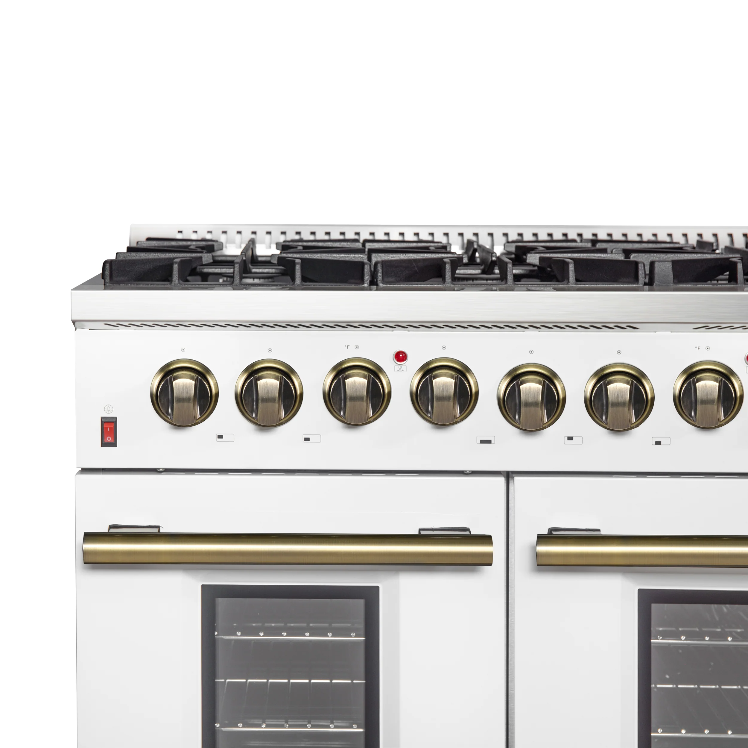 Galiano 48-inch Dual Fuel Range White & Antique Brass Design with 8 Sealed Burners 107,000 BTU, 6.58 cu. ft. double ovens & Griddle - Image 2