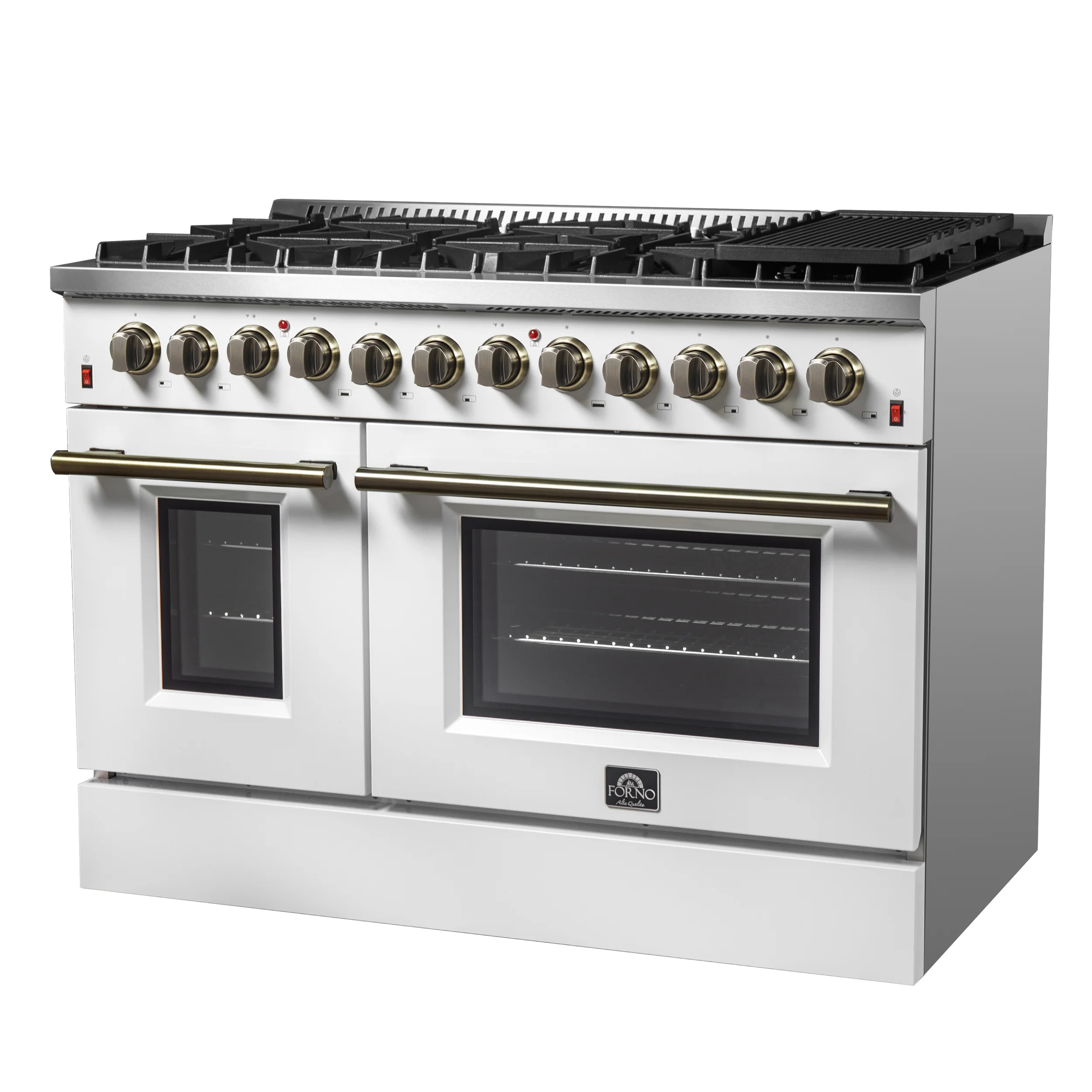 Galiano 48-inch Dual Fuel Range White & Antique Brass Design with 8 Sealed Burners 107,000 BTU, 6.58 cu. ft. double ovens & Griddle - Image 7