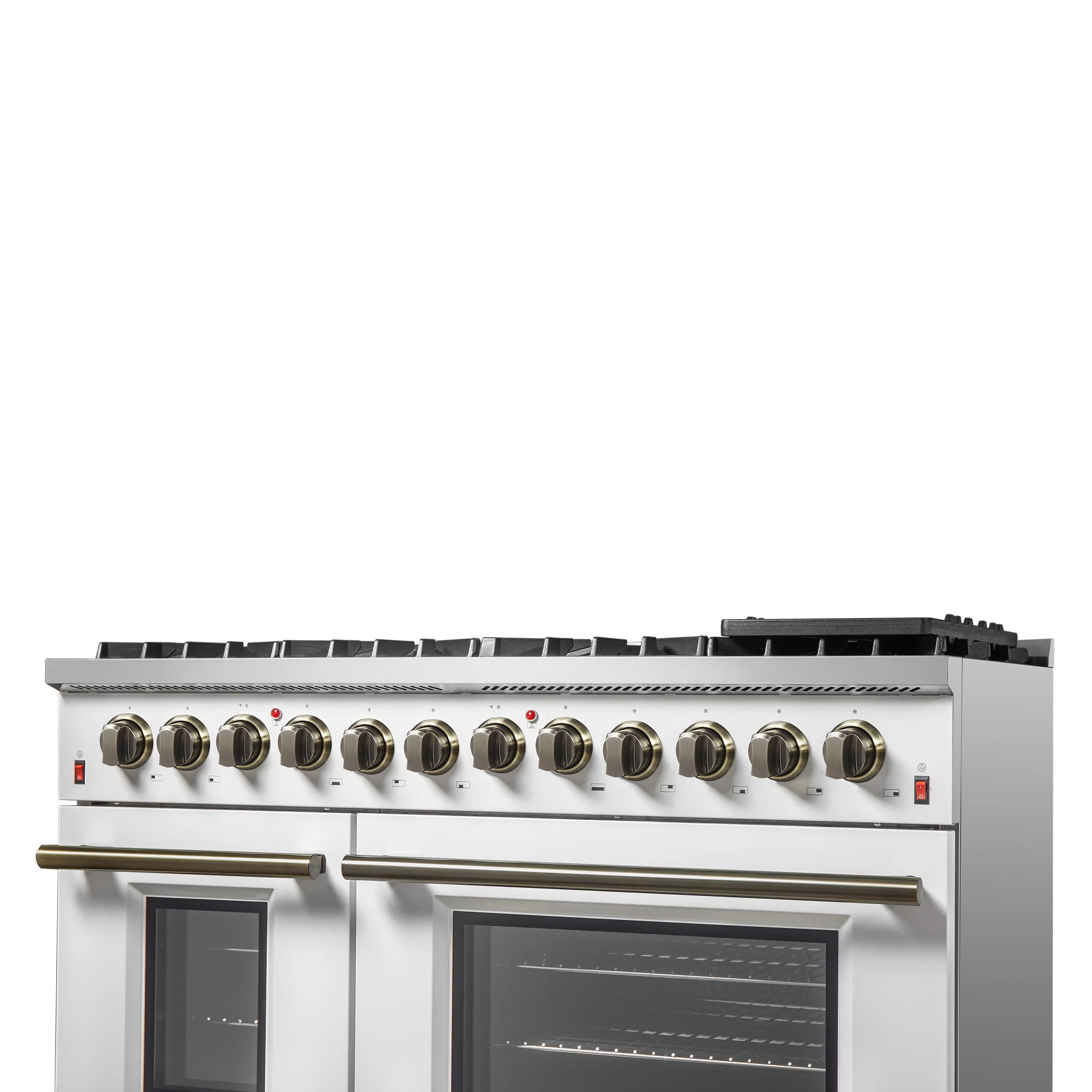 Galiano 48-inch Dual Fuel Range White & Antique Brass Design with 8 Sealed Burners 107,000 BTU, 6.58 cu. ft. double ovens & Griddle - Image 8