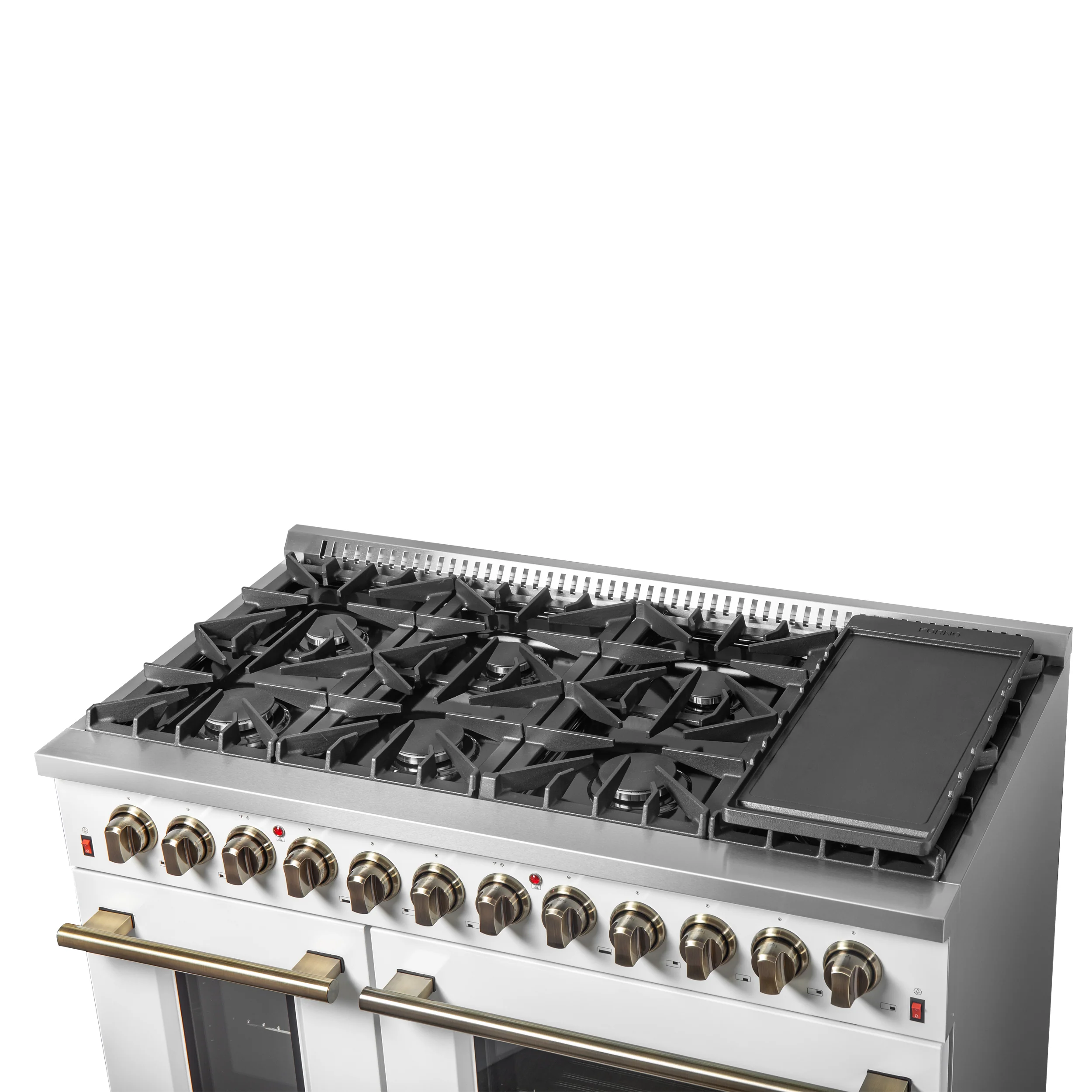 Galiano 48-inch Dual Fuel Range White & Antique Brass Design with 8 Sealed Burners 107,000 BTU, 6.58 cu. ft. double ovens & Griddle - Image 9