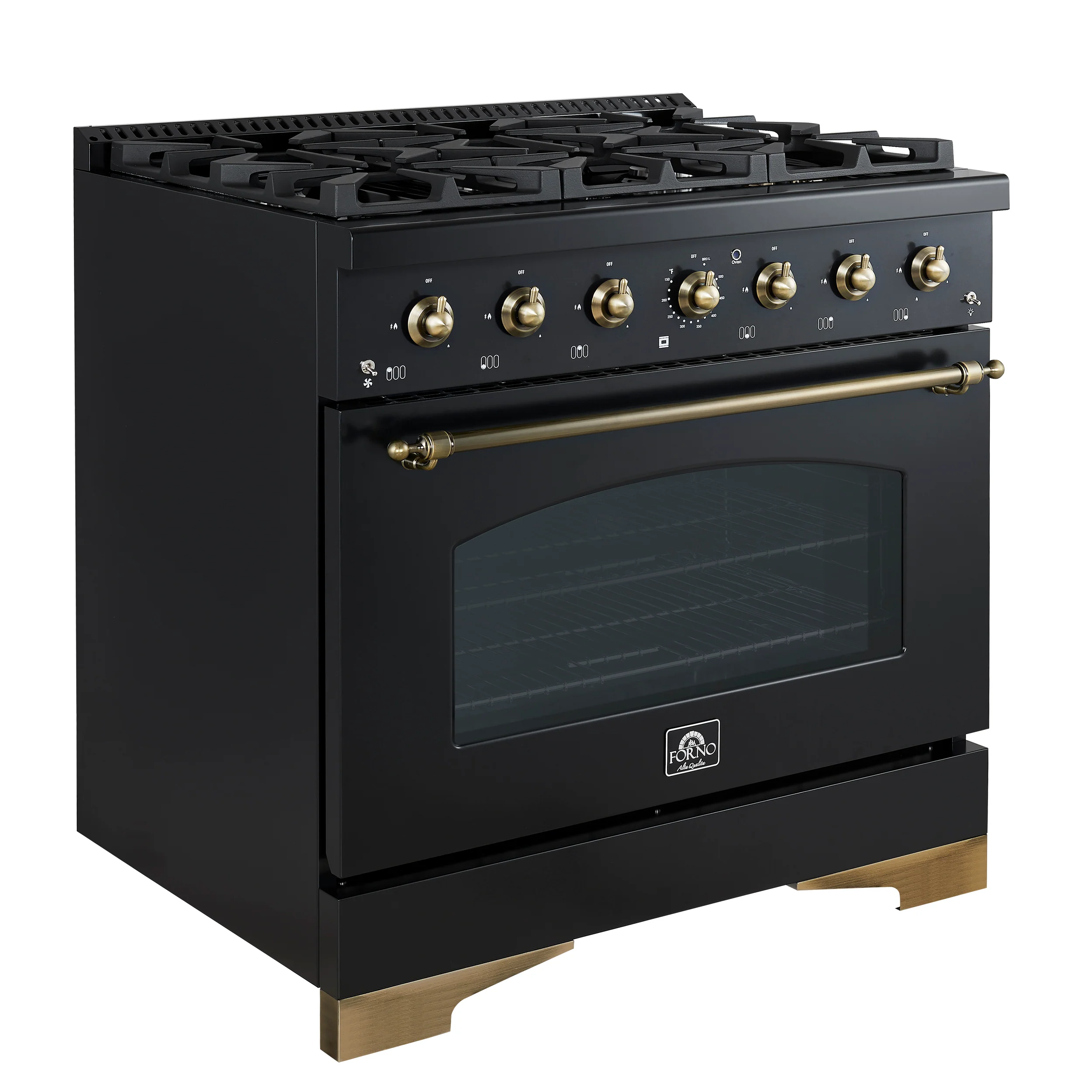 Forno Antico 36-Inch Freestanding Gas Range, Black, Antique Brass Design, 6 Burners, Convection Oven, Energy Efficient - Image 4