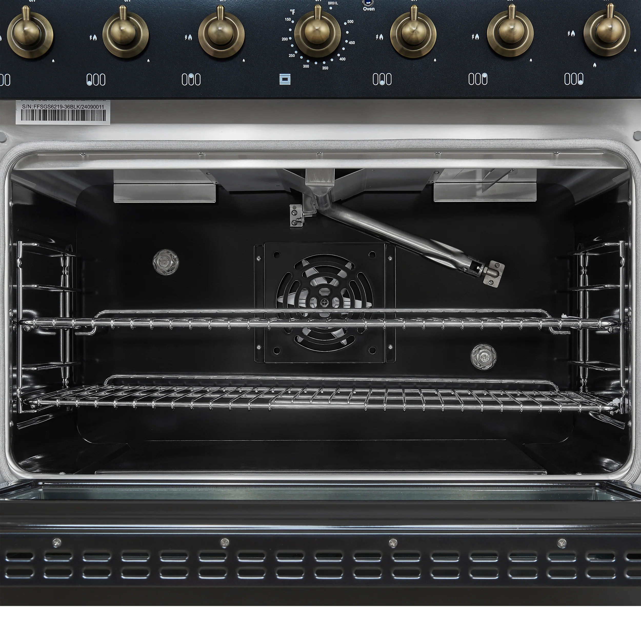 Forno Antico 36-Inch Freestanding Gas Range, Black, Antique Brass Design, 6 Burners, Convection Oven, Energy Efficient - Image 6