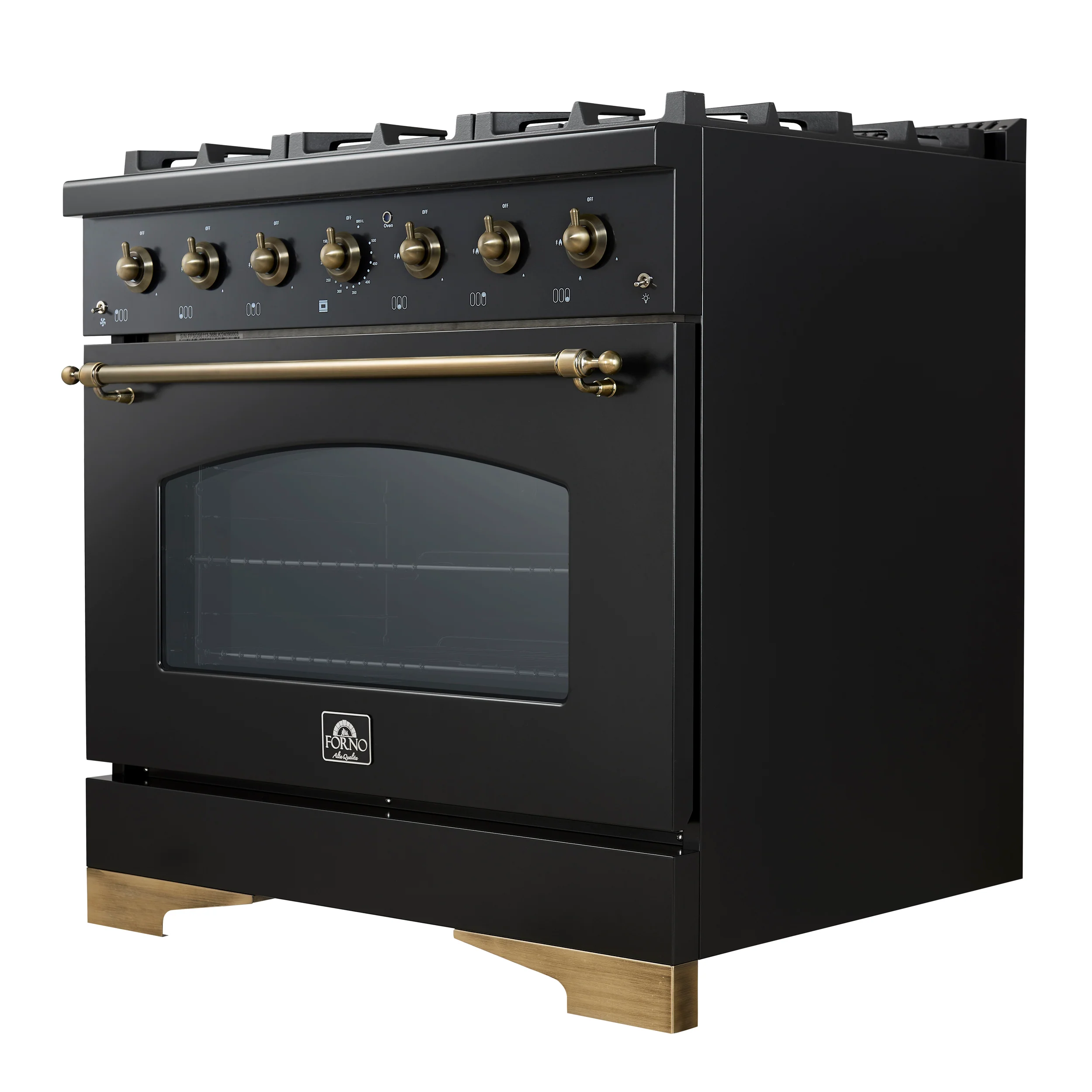 Forno Antico 36-Inch Freestanding Gas Range, Black, Antique Brass Design, 6 Burners, Convection Oven, Energy Efficient - Image 9