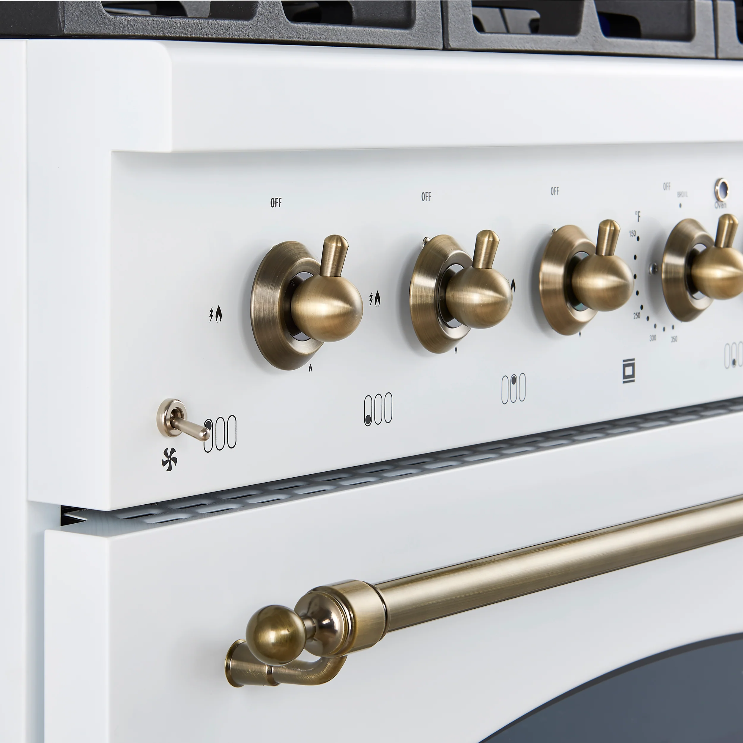 Forno Antico 36-Inch Freestanding Gas Range, White, Antique Brass Design, 6 Burners, Convection Oven, Energy Efficient - Image 2
